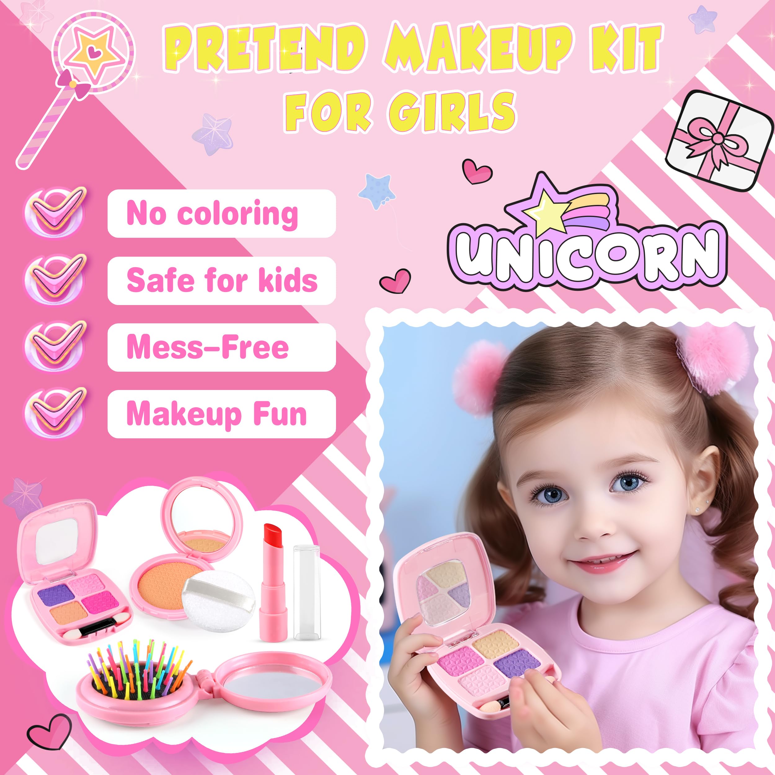 Unicorn Pretend Play Purse for Toddler Girls Age 3-8 - Princess Makeup Toy Set with Accessories | Perfect Easter & Birthday Gift for 3-8 Year Old Girls | Dress Up & Role Play Fun