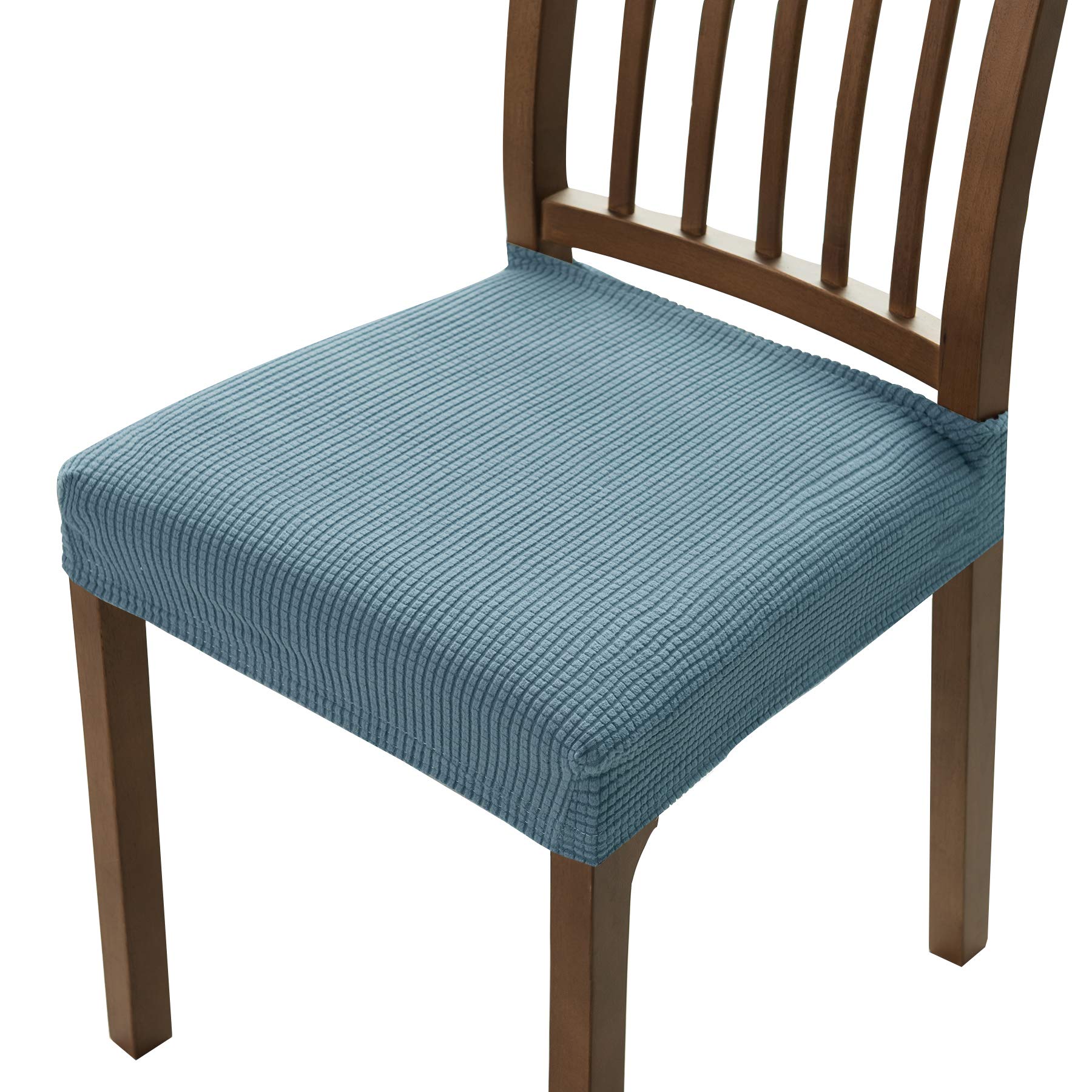 Jacquard Stretch Spandex Chair Seat Covers - Washable & Removable Dining Room Chair Protectors (2-Pack, Smoky Blue) | Dustproof Slipcovers for Home, Office & Restaurant Use