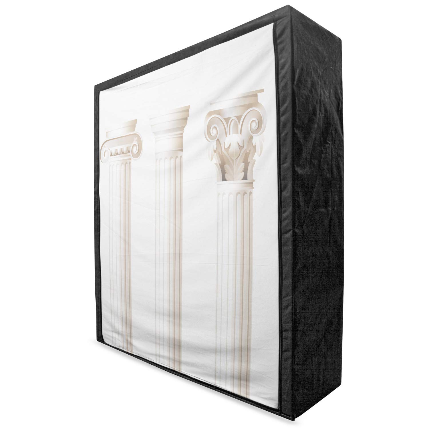 Ambesonne Portable Fabric Wardrobe with Architecture Themed Ionic Doric Corinthian Columns Print - 59 Inch Clothing Organizer & Storage Closet with Shelves for Bedroom, Closet, Dorm, Apartment - Coconut Color