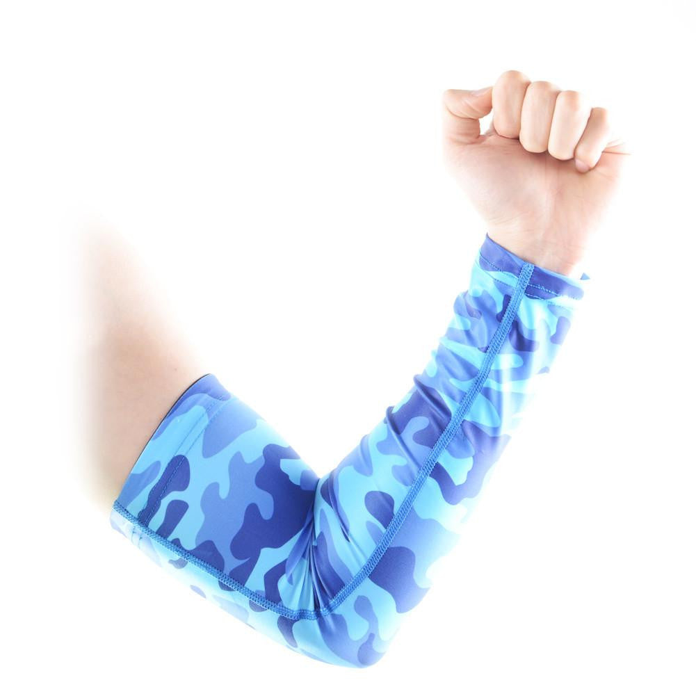 Camouflage Blue Anti-Slip Arm Sleeves for Sports & Outdoor Activities - UV Protection & Breathable Design for Running, Cycling, Basketball & Fishing