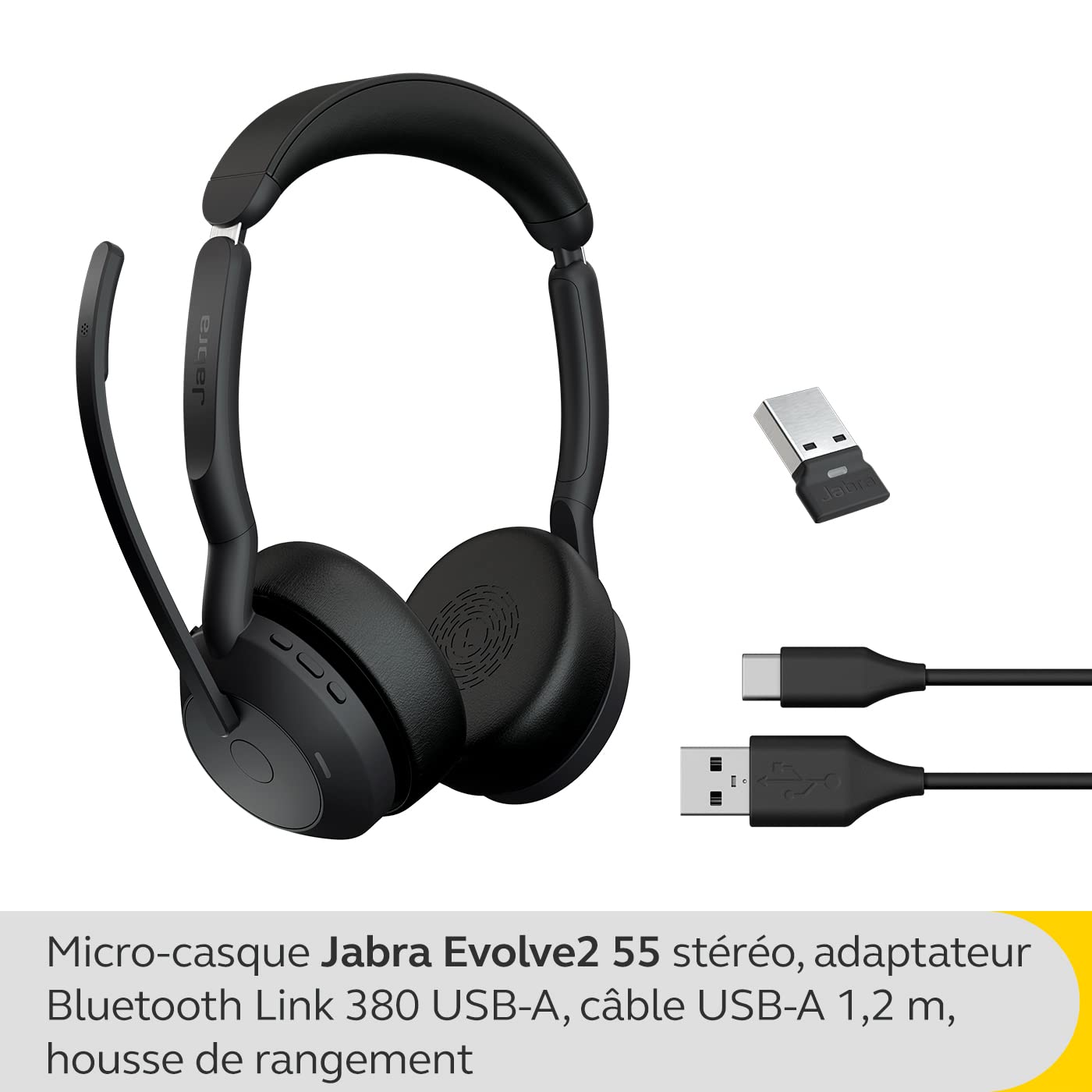 Jabra Evolve2 55 Wireless Stereo Headset with Noise Cancelling Mic & ANC - UC Compatible with Zoom, Google Meet - Black | Perfect for Home Office, Remote Work & Online Meetings
