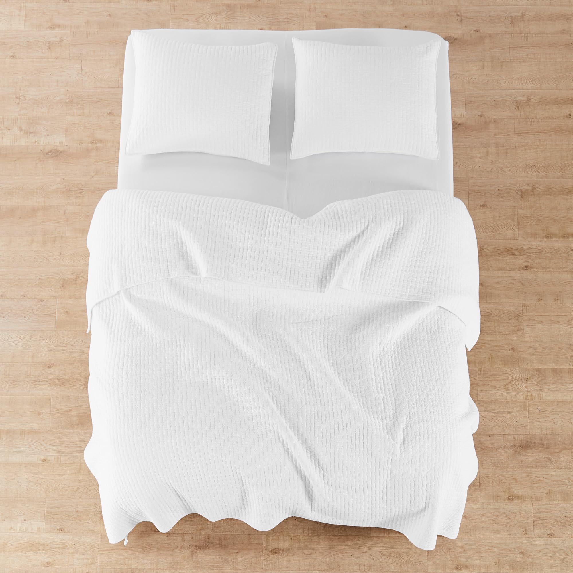 Levtex Home King Size Cross Stitch White Cotton Quilted Bedspread Set with 2 Shams (120x104in Bedspread + 20x36in Shams) - Elegant Bedroom Decor for Master Suite or Guest Room