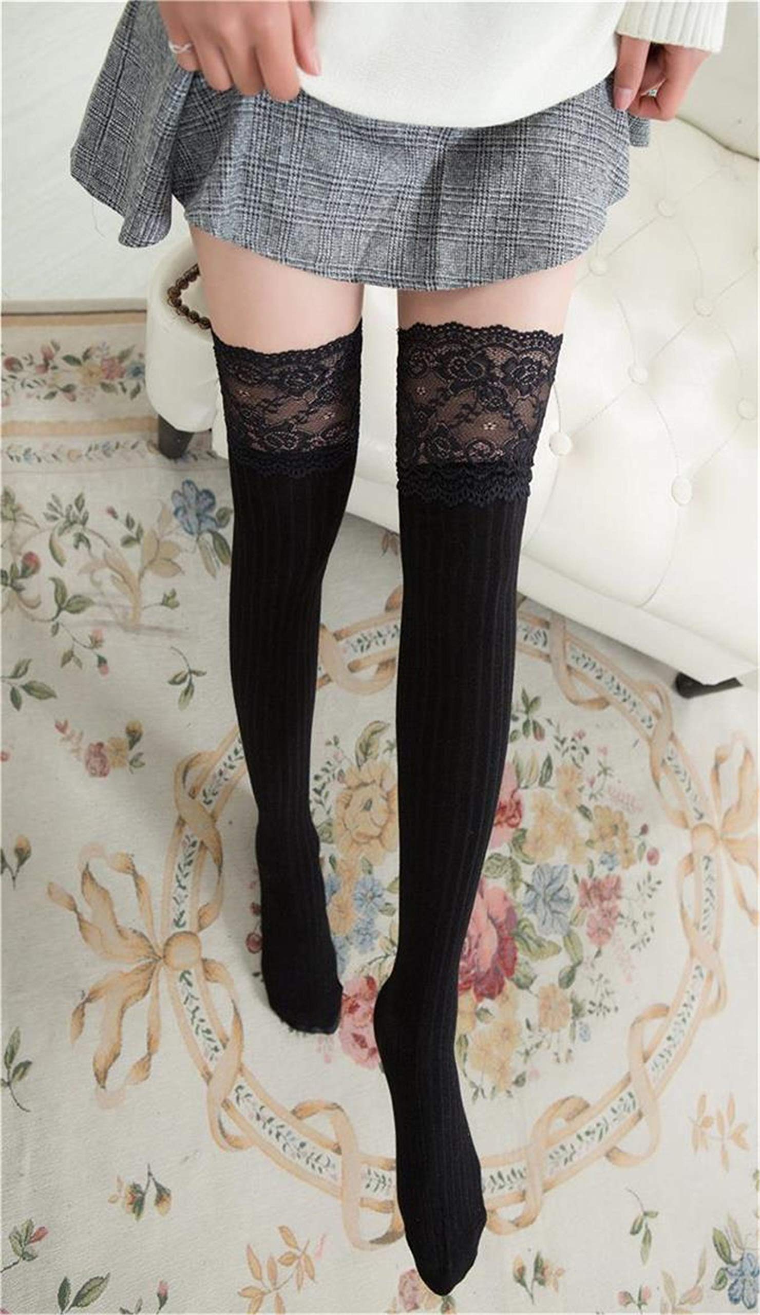 Yuemengxuan Women's Lace Knitted Over-The-Knee Thigh High Stockings | Sexy Cotton Pantyhose for Ladies | Perfect for Date Nights, Parties & Special Occasions
