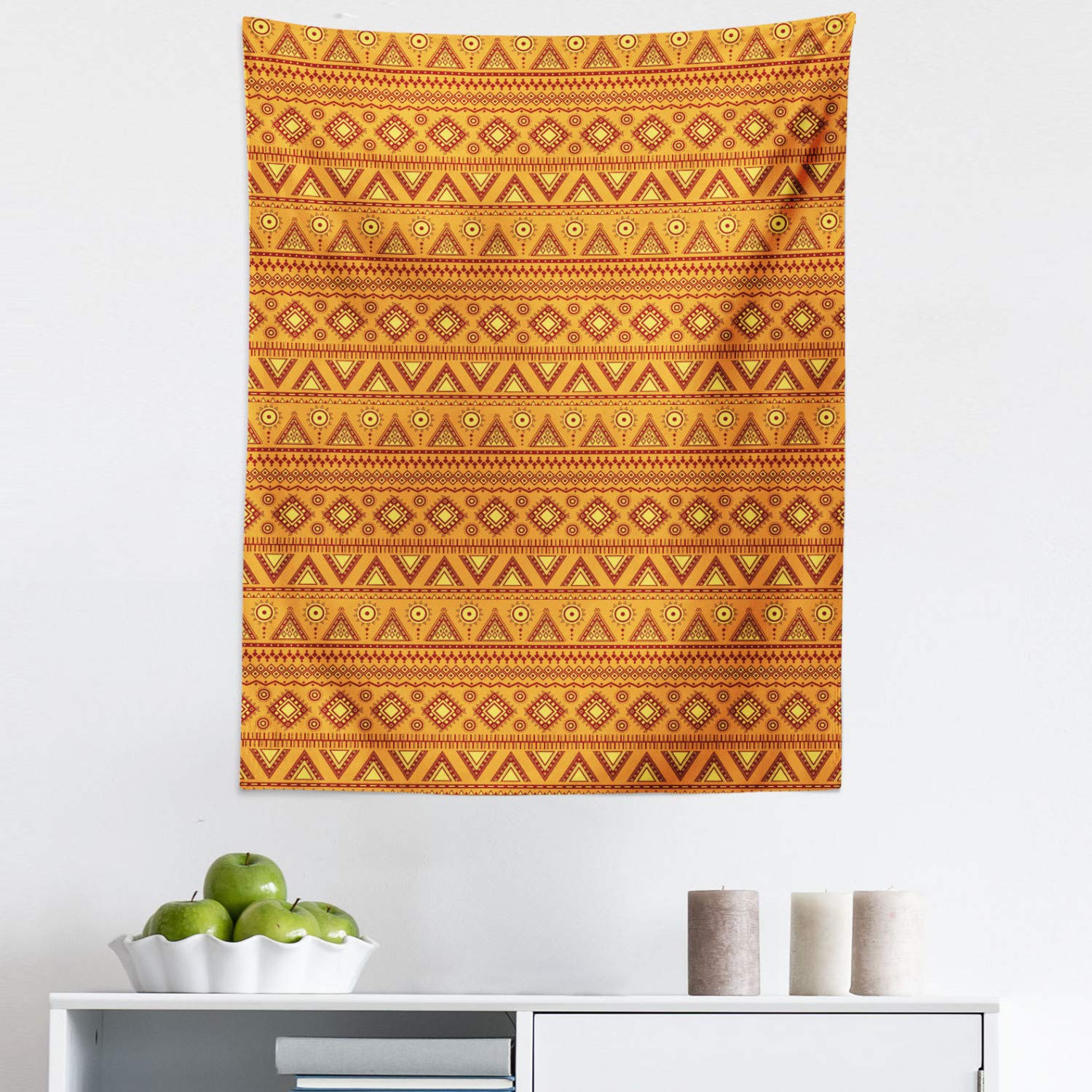Ambesonne Orange Tapestry Wall Hanging - Folk Art Border Design in Pale Orange & Burgundy - 23x28 Inch Fabric Decor for Bedroom, Living Room, Dorm - Perfect for Bohemian Home Decor & Cultural Themed Spaces
