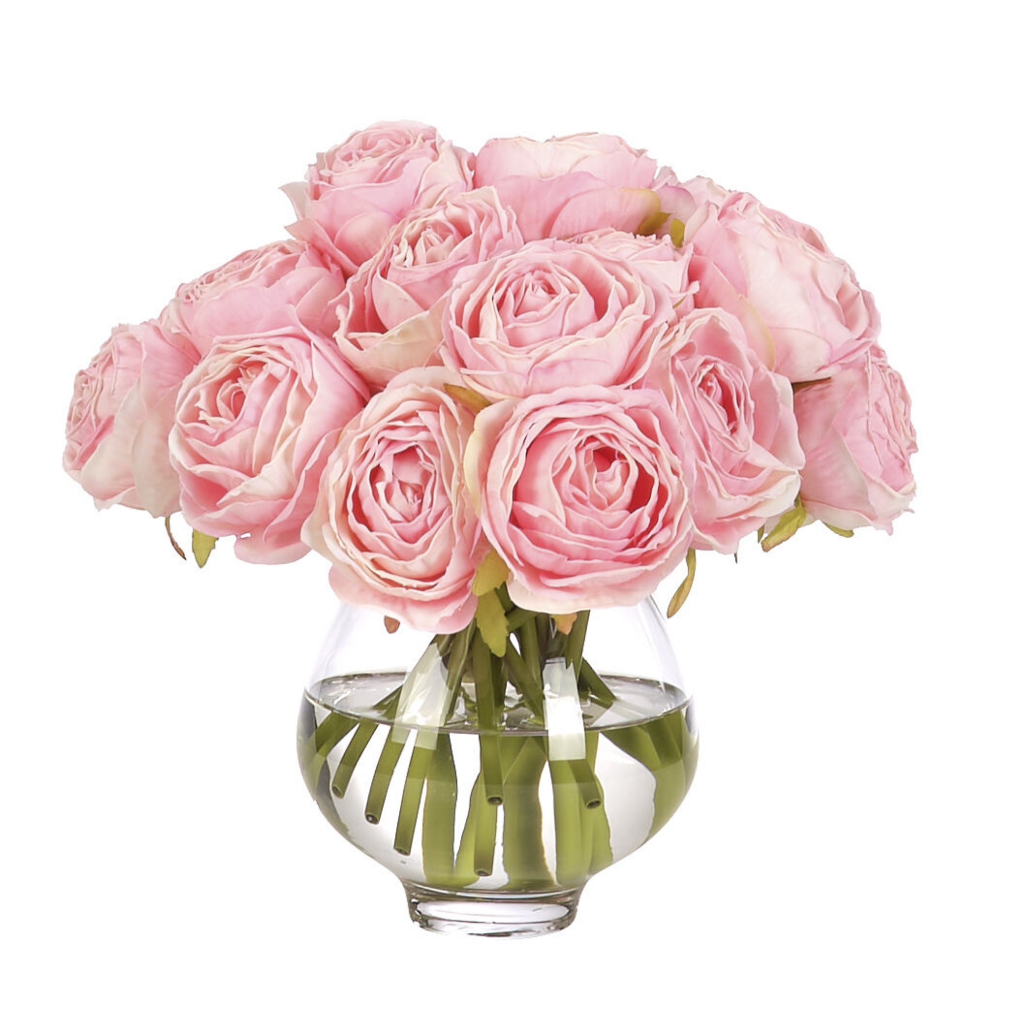 9 Faux Pink Rose Water Garden in Glass Vase - Elegant Artificial Floral Arrangement for Home Decor, Wedding Centerpiece, Office Desk & Gift Giving