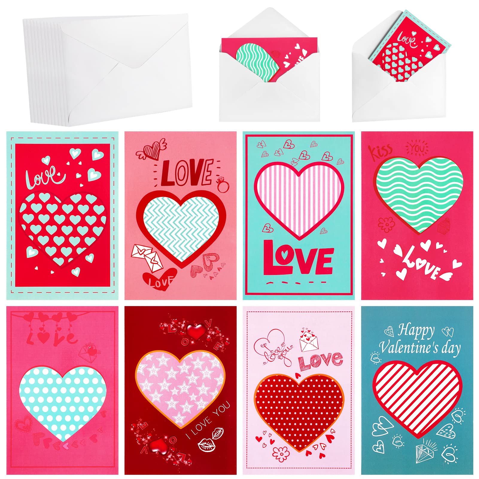 24-Piece Valentine's Day Greeting Card Set with Envelopes - 8 Unique Romantic Designs for Her, Him, Wife, Husband, Girlfriend & Boyfriend - Perfect for Valentine's Gifts, Classroom Exchange & Party Favors