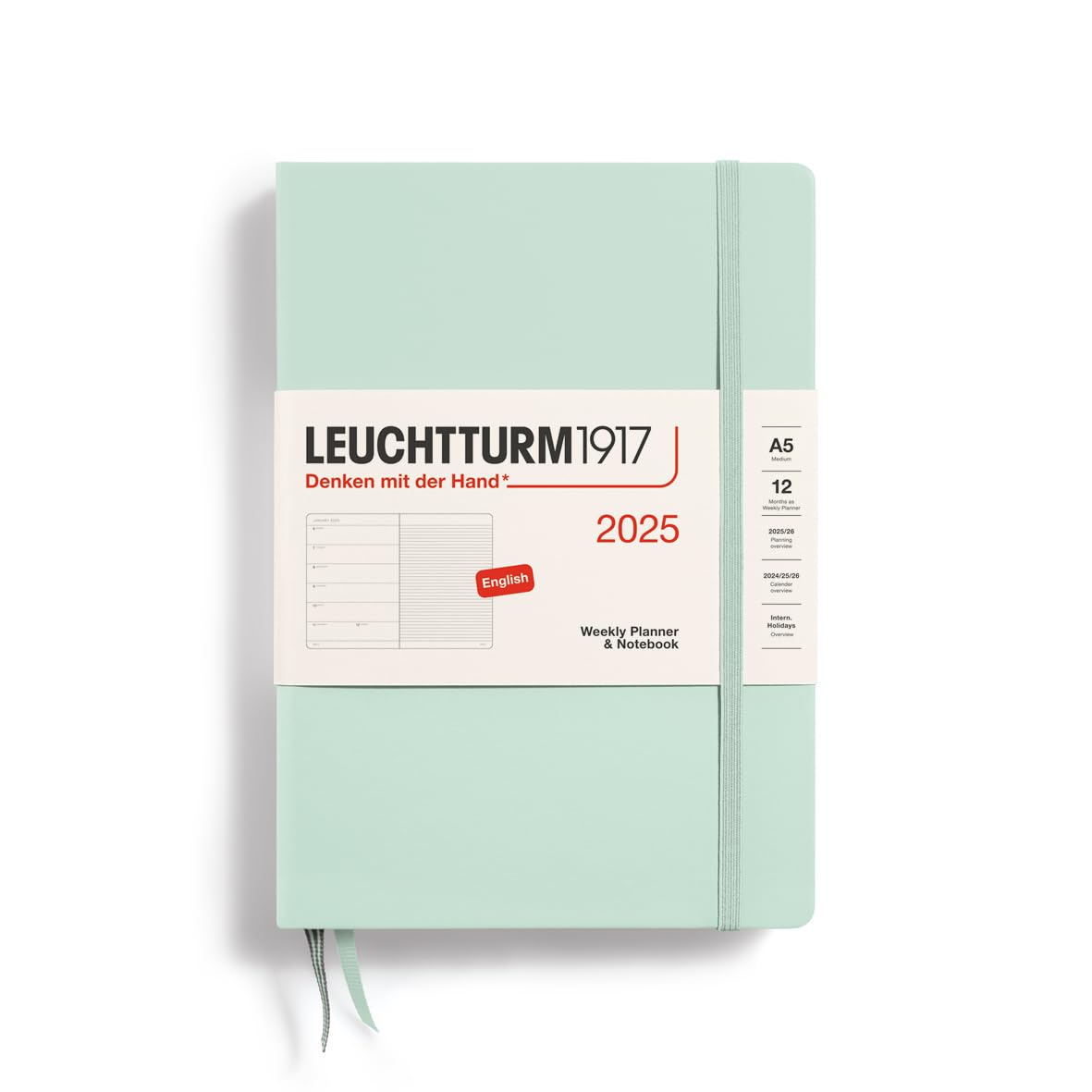 LEUCHTTURM1917 2025 Weekly Planner and Notebook - A5 Size Hardcover Mint Green Calendar | Jan 1 to Dec 31, 2025 | Perfect for Work, School & Personal Organization