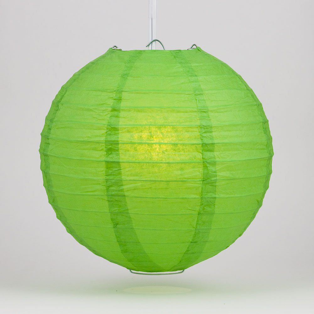 4 Pack Round Paper Lanterns with Grass Greenery Design - Even Ribbed Hanging Decorations for Wedding, Party & Home Decoration (String Lights Sold Separately) - Perfect for Indoor/Outdoor Events, Garden Parties & Boho Chic Decor