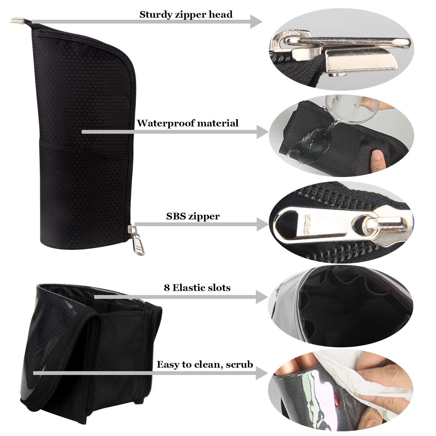 Professional Makeup Brush Case - Large Travel Cosmetic Brush Holder Bag, Waterproof Foldable Stand-up Organizer for Makeup Artists & Essentials (Black, Large) | Perfect for Travel, Home Storage & Professional Use