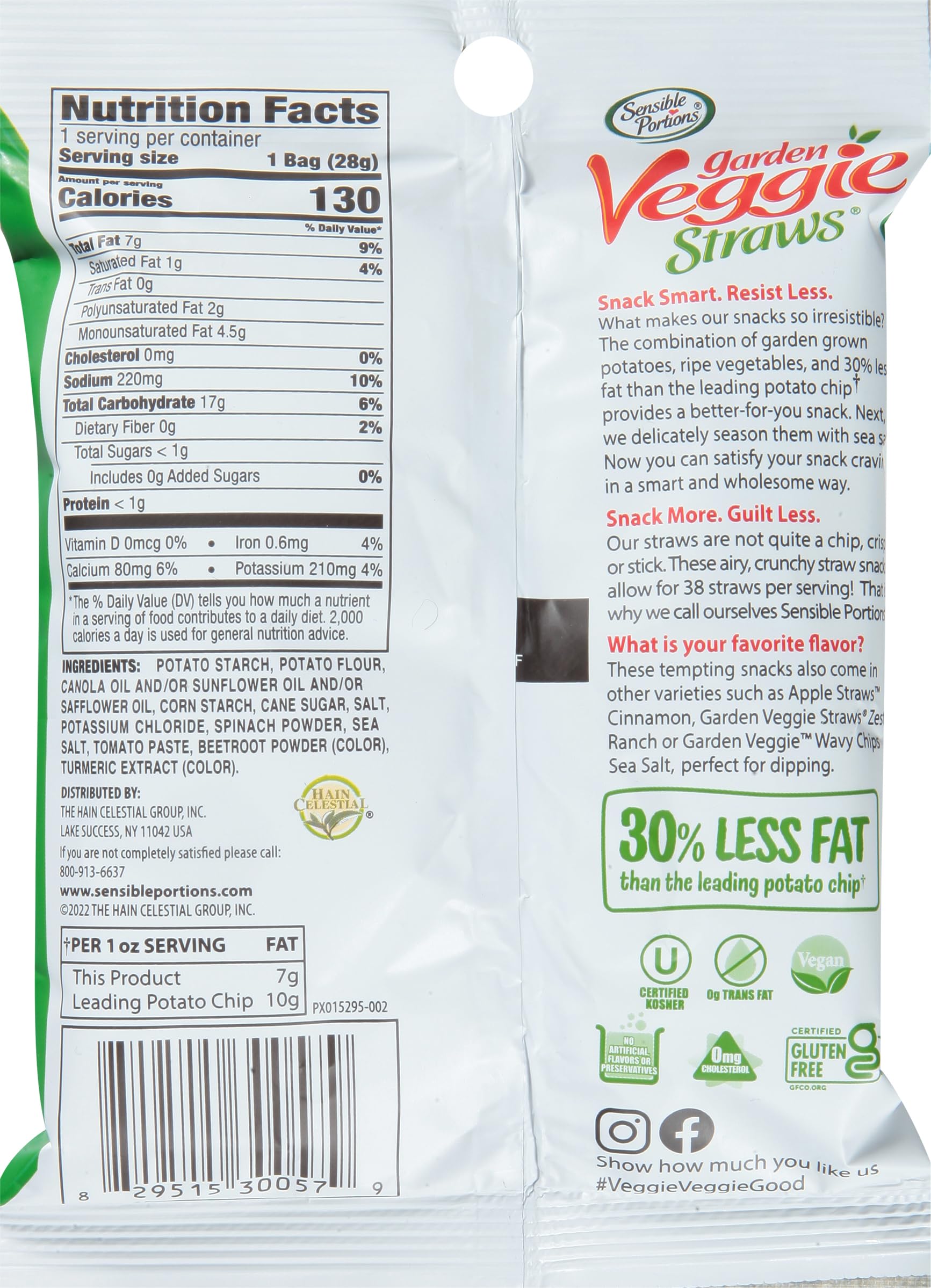 Sensible Portions Garden Veggie Straws - Sea Salt Snack Size (1 Oz, Pack of 24) | Healthy Vegan Gluten-Free Chips | Perfect for School Lunches, Parties & On-the-Go Snacking