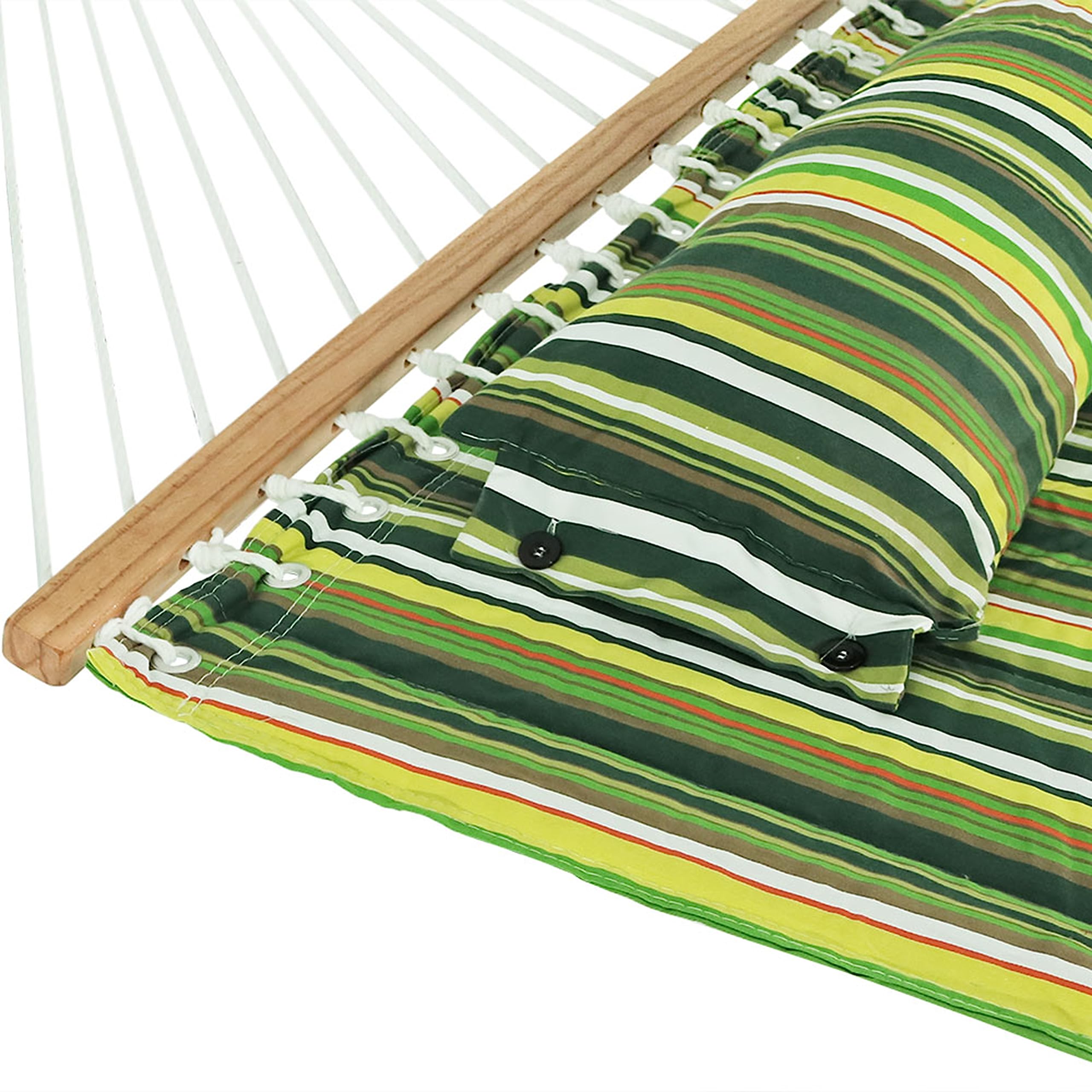 Best 2-Person 350lb Capacity Quilted Double Hammock with 12-Foot Stand - Outdoor Patio, Backyard & Camping Relaxation - Melon Stripe Design