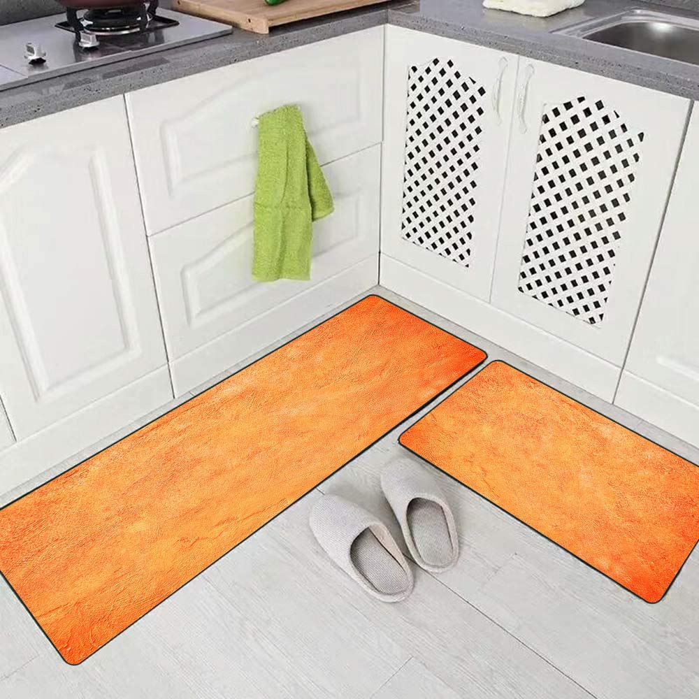 Non-Slip Orange Kitchen Rugs Set - 2 Piece Microfiber Floor Mats (20