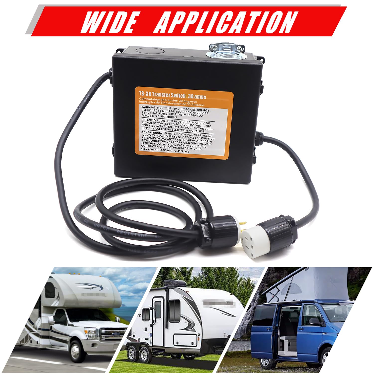 30 Amp Prewired Automatic Transfer Switch for RV, Travel Trailer & Camper Van - 120V Generator Transfer Switch - Perfect for Emergency Power Backup & Off-Grid Living