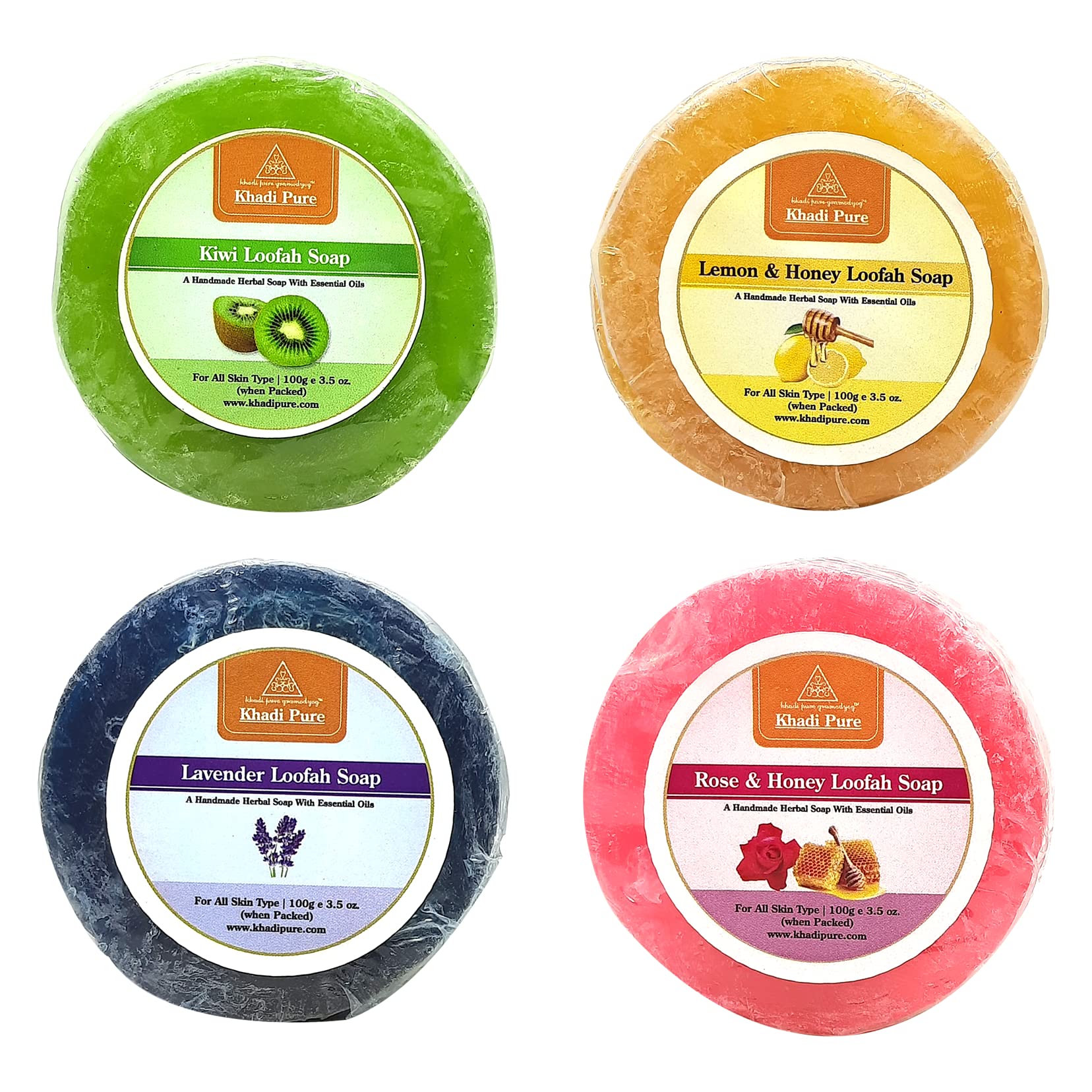 Khadi Pure Herbal Loofah Soap - Natural Exfoliating Body Wash (Pack of 4 x 100g) for Soft Skin & Gentle Cleansing | Perfect for Shower, Spa & Daily Skincare Routine