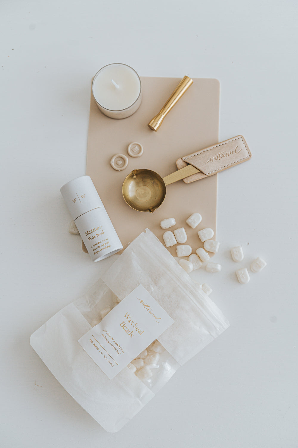 Mini Wax Seal Starter Kit for DIY Invitations, Letters & Crafts - Vintage Style Wax Seal Stamp Set with Wax Beads, Spoon & Candle - Perfect for Wedding, Scrapbooking & Gift Wrapping