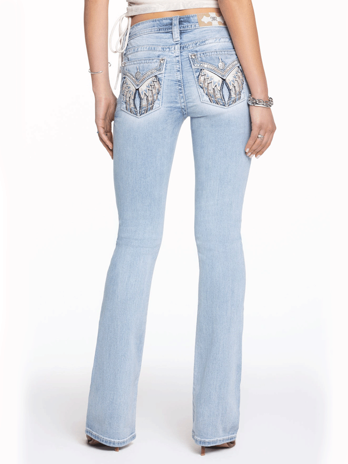 Miss Me M5082B190L Women's Niela Wing Mid Rise Bootcut Jeans - Light Wash Denim for Casual Wear & Everyday Comfort