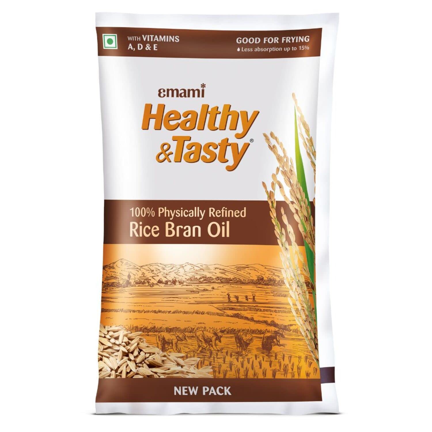 Emami Healthy & Tasty Refined Rice Bran Oil - 900g Pouch | High Smoke Point Cooking Oil for Frying, Baking & Salad Dressing | Heart-Healthy Kitchen Essential