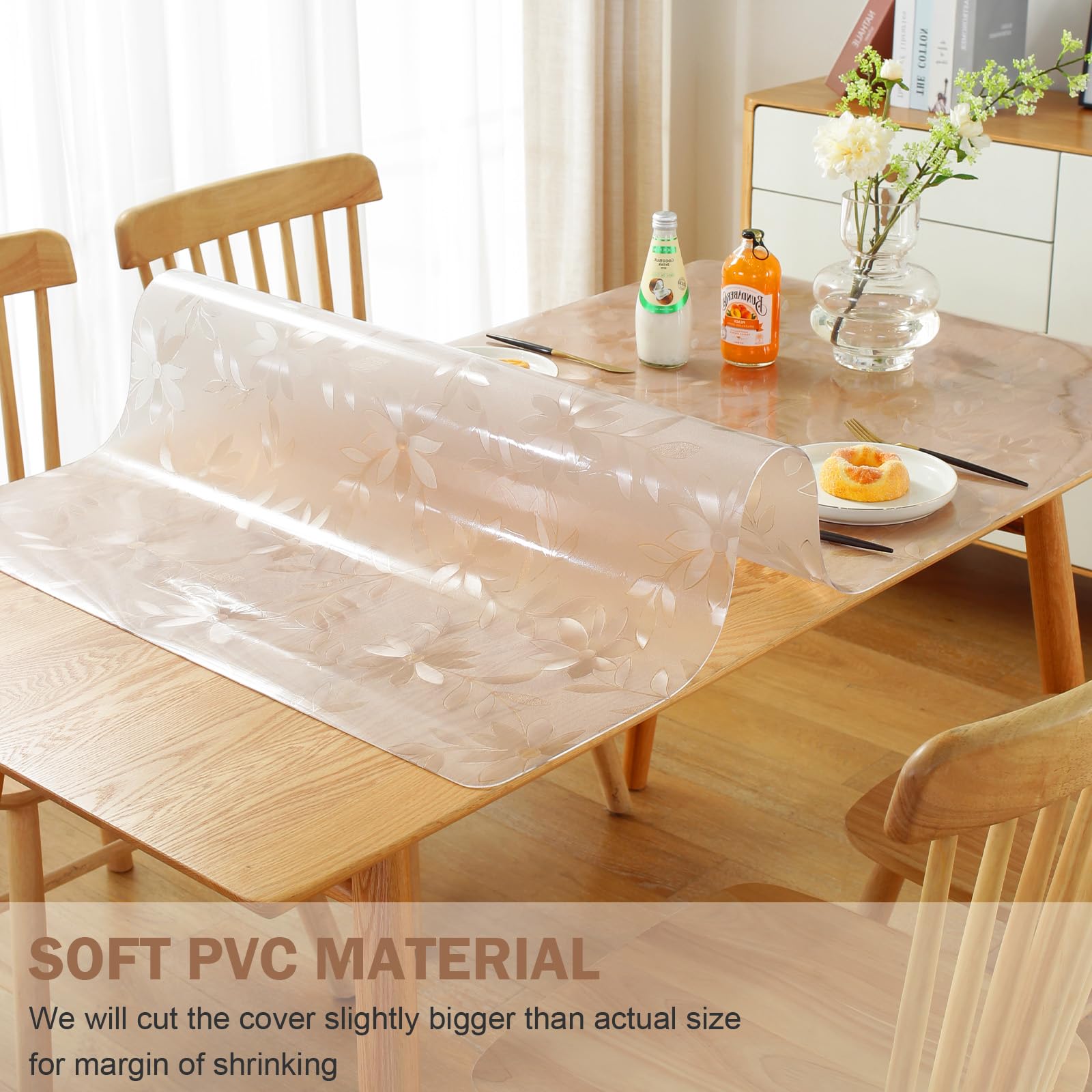 LovePads 1.5mm Thick 42x42 Inches Floral Table Protector - Frosted Waterproof PVC Table Pad Mat for Dining Room & Kitchen Wooden Tables, Perfect for Everyday Use, Parties, and Outdoor Gatherings