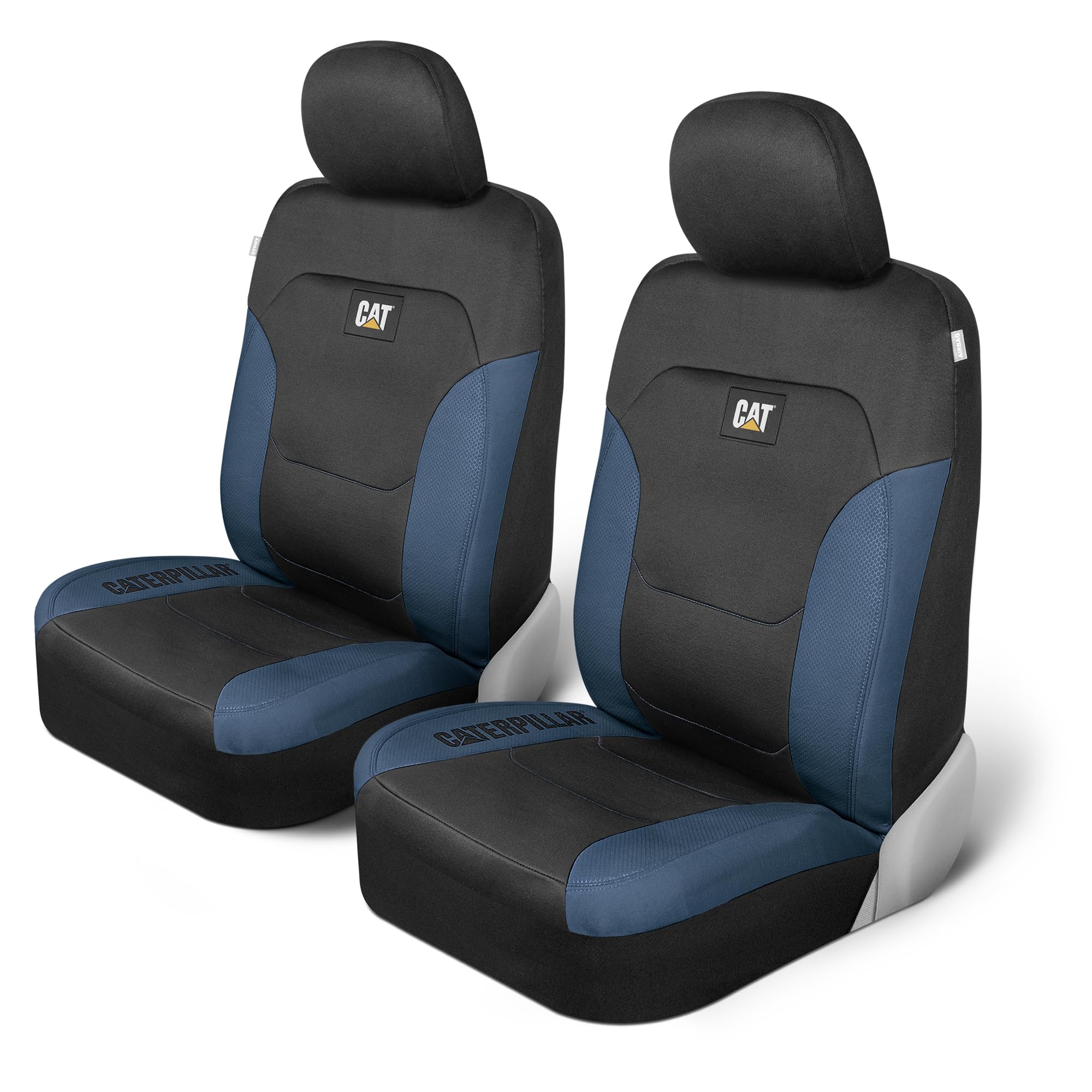 Premium Cat Flexfit Black & Blue Car Seat Covers - 2-Piece Front Seat Protectors for Cars, Trucks & SUVs | Airbag Compatible, Universal Fit | Perfect for Road Trips, Commuting & Pet Protection