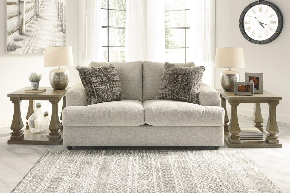 Signature Design by Ashley Soletren Contemporary Chenille Loveseat with 2 Accent Pillows in Off-White - Modern Small Sofa for Living Room, Apartment & Office Lounge