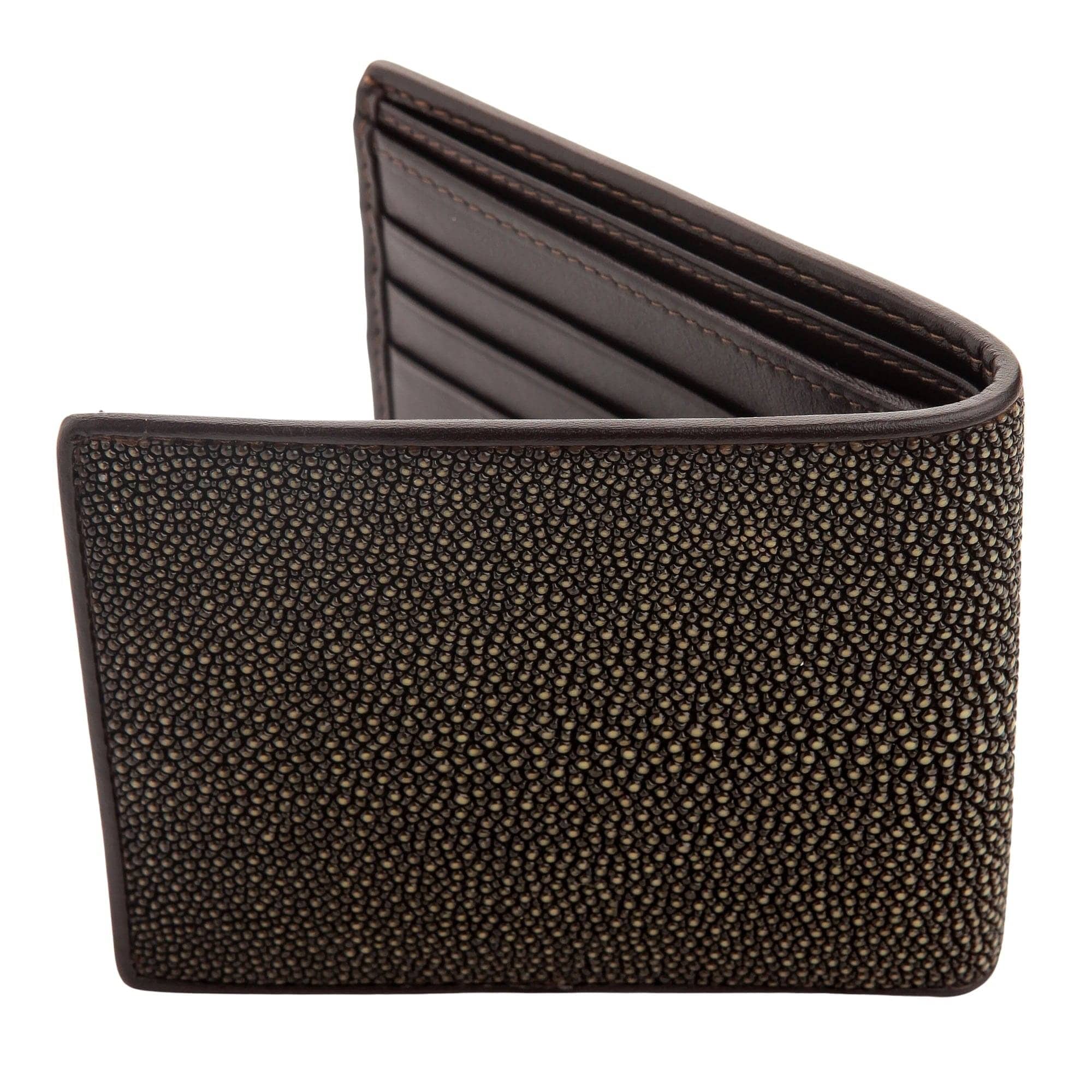 Authentic Brown Polished Stingray Leather Wallet for Men - Premium Slim Bifold RFID Blocking - Perfect Gift for Dad, Husband, Boyfriend (Business, Travel, Everyday Carry)