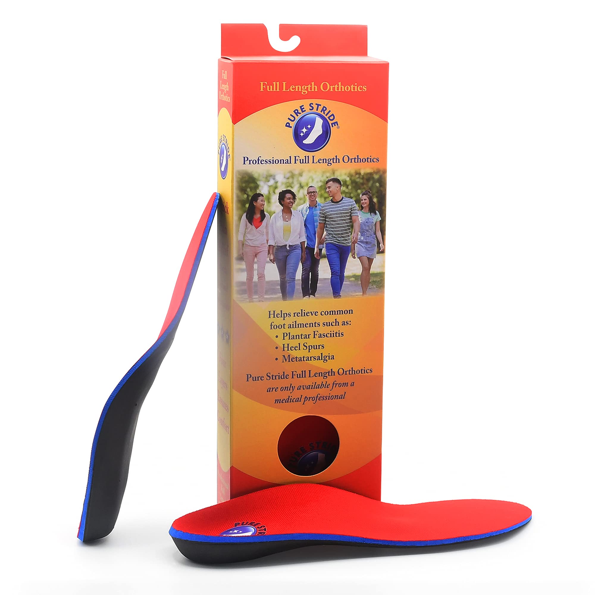 Pure Stride Professional Full Length Orthotic Insoles & Gel Metatarsal Cushions (1 Pair Each) - Arch Support for Men's 7-7.5/Women's 9-9.5 - Foot Pain Relief for Plantar Fasciitis, Flat Feet - Perfect for Running, Walking & Standing All Day