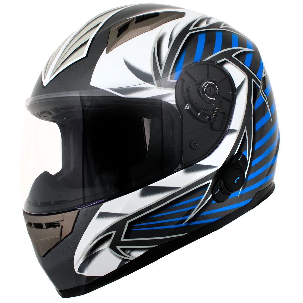 Milwaukee H512 Titanium Blue Full Face Wireless Motorcycle Helmet with Bluetooth - Hands-Free Calls & Music Streaming - Small Size for Urban Commuting & Adventure Riding