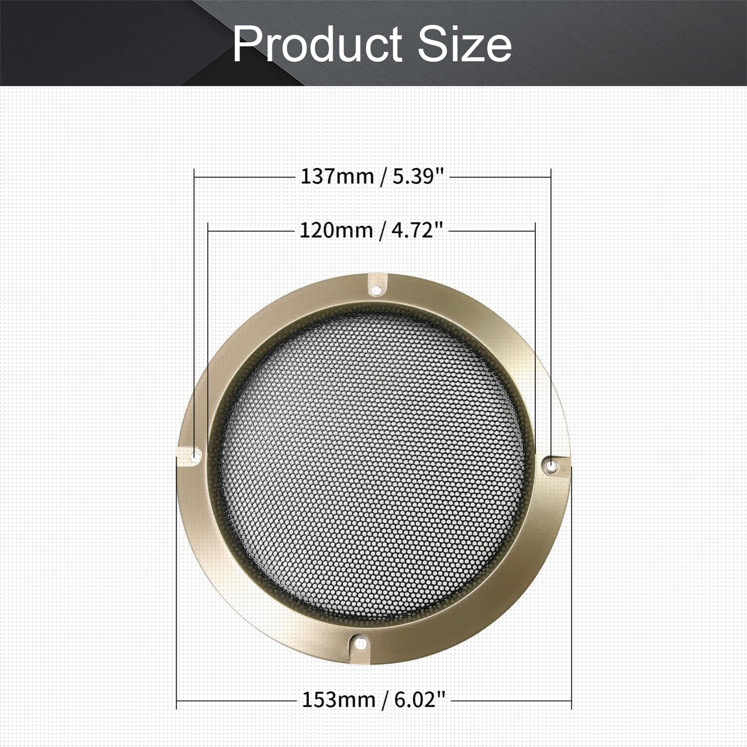 Fielect 2Pcs 6-Inch Speaker Grill Mesh Cover - Gold Subwoofer Guard Protector for Home Audio, Car Stereo & DJ Equipment - Decorative Circle Metal Grille for Enhanced Sound Protection