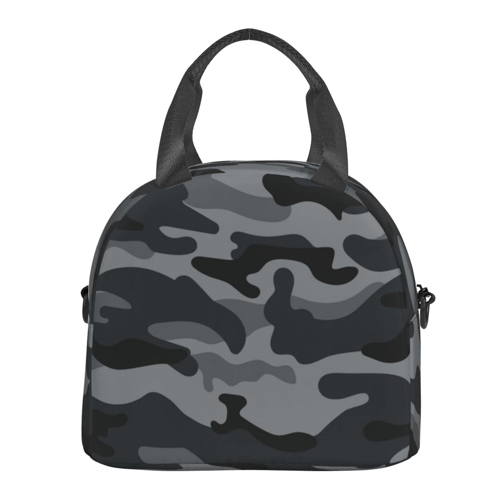 Military Camo Insulated Lunch Bag - Reusable Black Lunch Tote with Adjustable Shoulder Strap for Office, School, Picnic & Travel - Perfect for Work, Outdoor Adventures & Daily Commutes