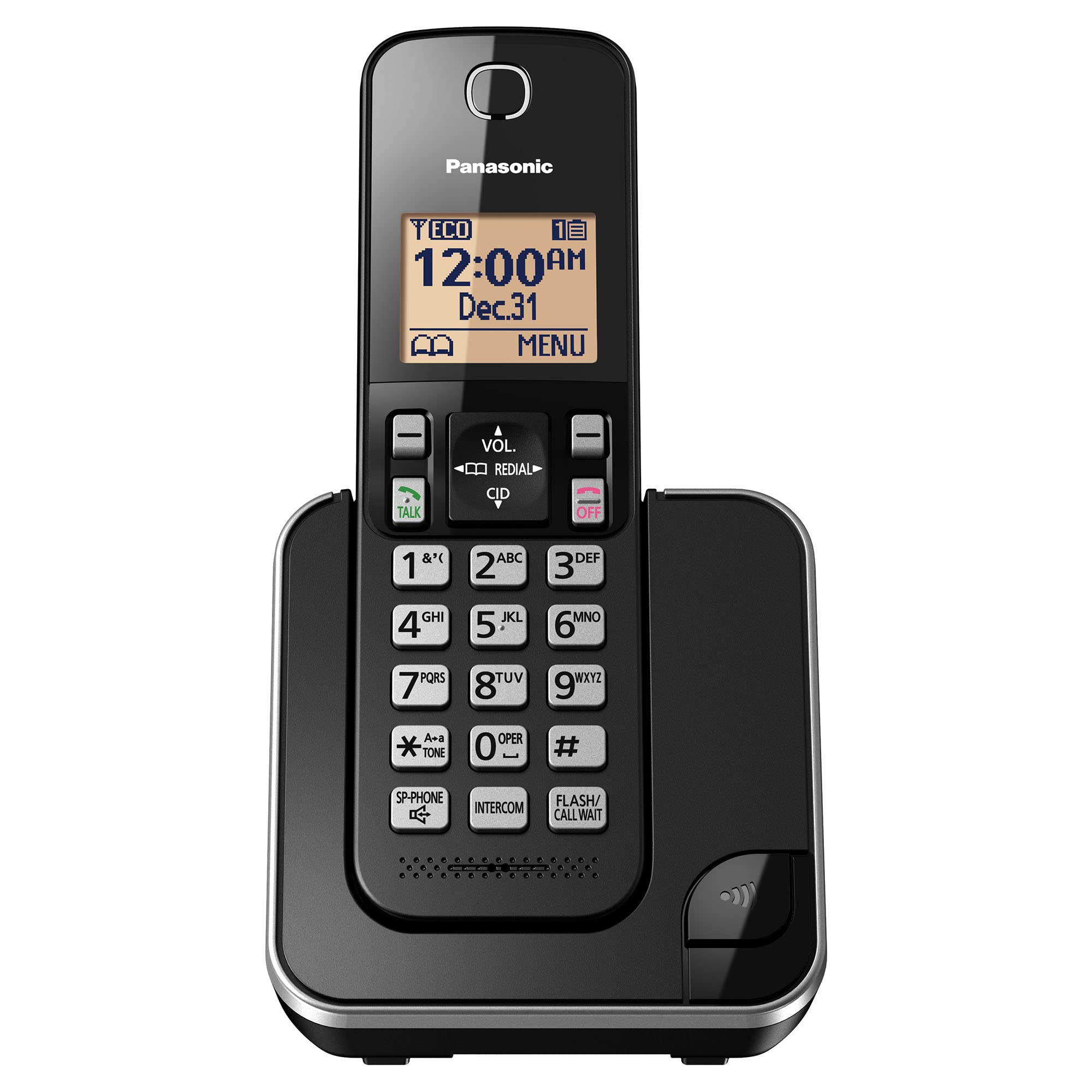 Panasonic KX-TGC350B Cordless Phone with Digital Answering System, Caller ID, 1 Handset - Black - Ideal for Home & Office Use, Long Range Coverage, Clear Sound Quality