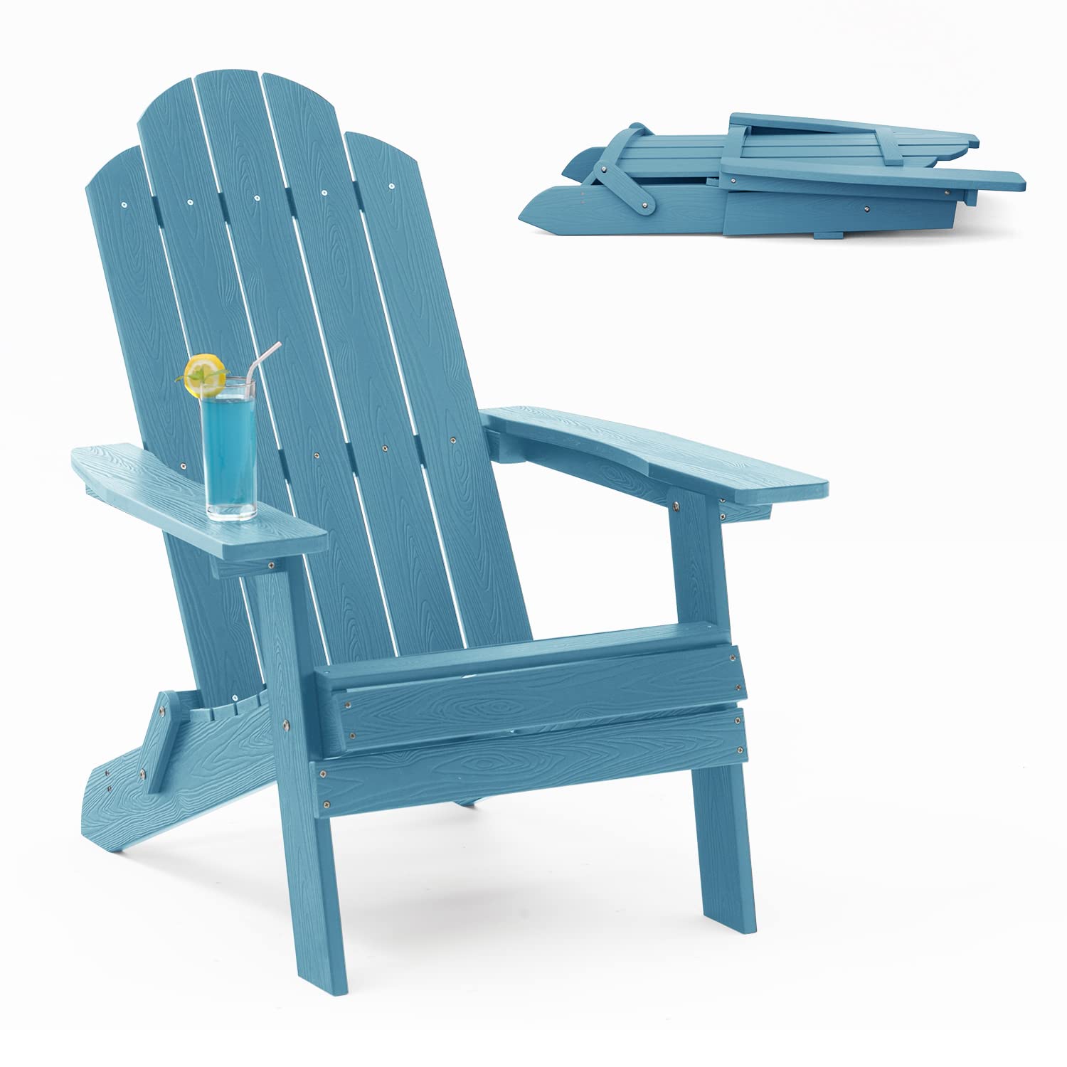 MXIMU Folding Adirondack Chair - Lightweight Plastic Outdoor Chair for Lawn, Backyard, Deck, Garden & Camping - Fire Pit Seating - Weather-Resistant & Portable (Blue) - Perfect for Relaxing, Lounging & Outdoor Gatherings