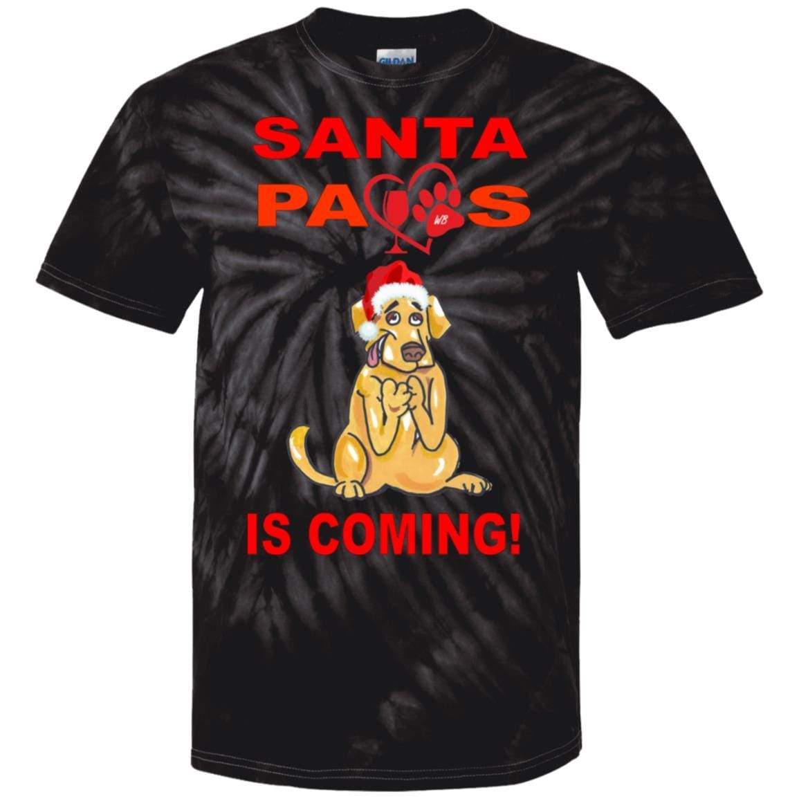 Santa Paws Is Coming Tie Dye T-Shirt - 100% Cotton Funny Christmas Dog Lover Tee - Perfect for Holiday Parties & Pet Owner Gifts