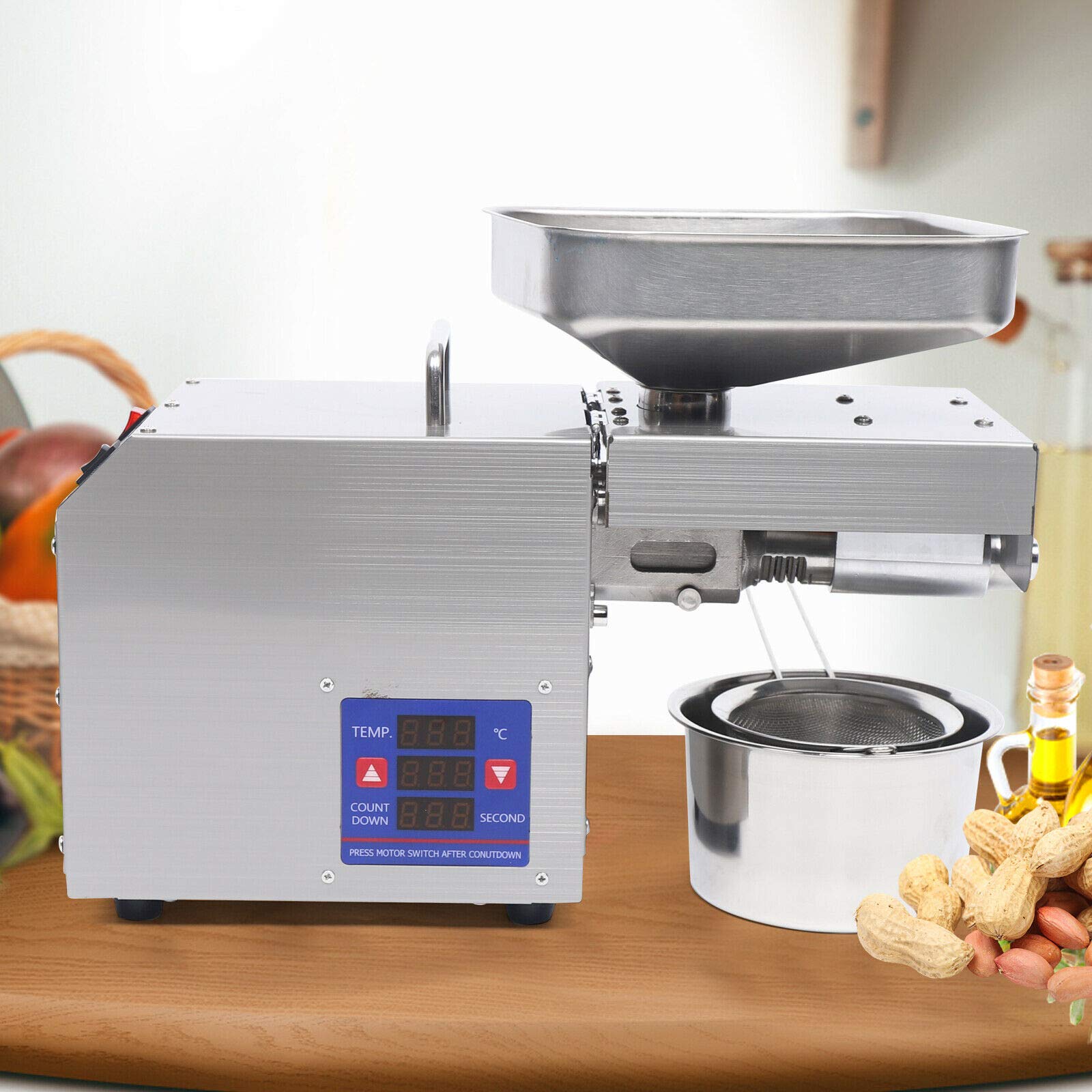 600W Stainless Steel Automatic Oil Press Machine - Digital Temperature Control, High Oil Extraction, 110V Commercial Grade - Perfect for Home & Commercial Use, Making Olive, Peanut, and Sunflower Oil