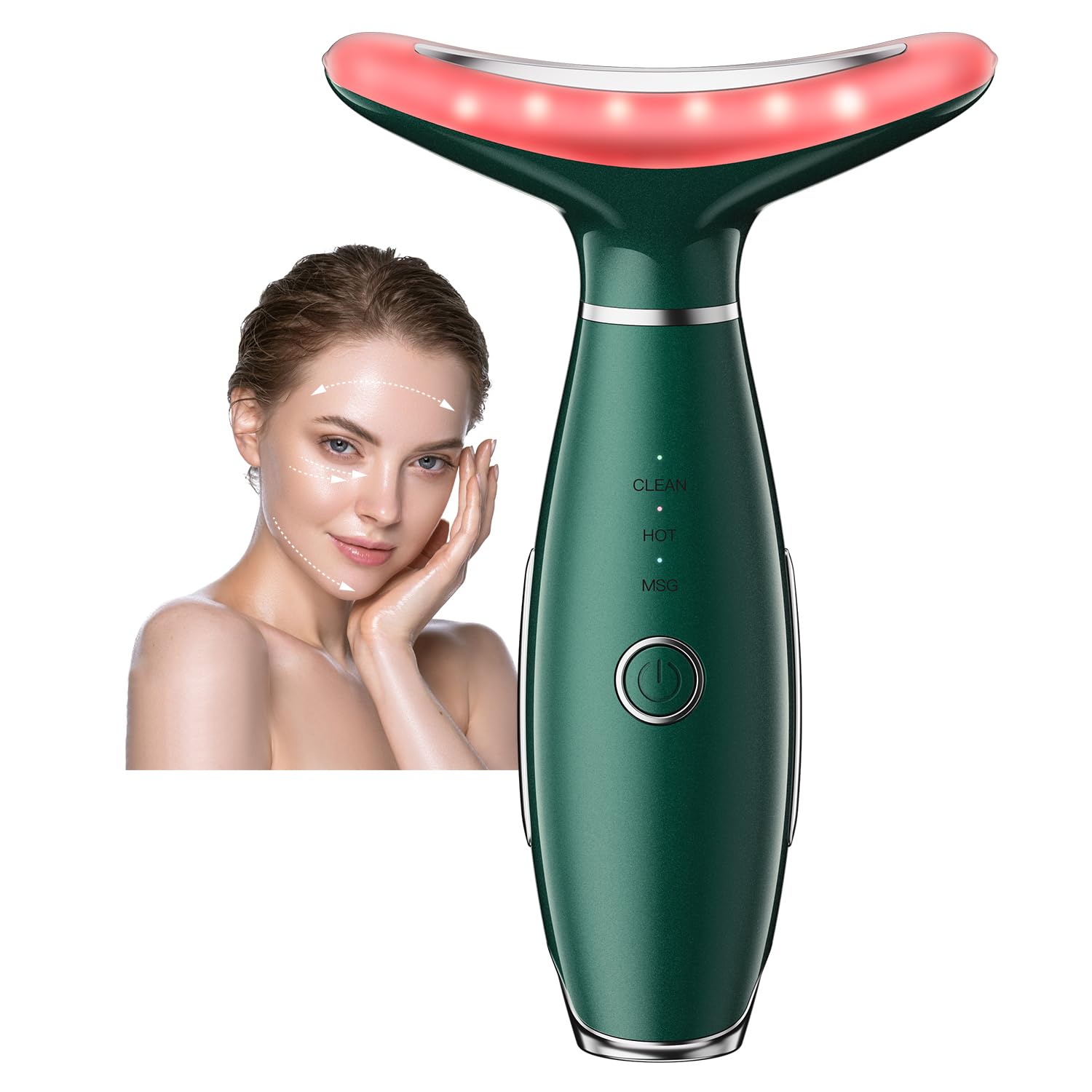 Portable 3-Mode Neck & Face Massager for Skin Care - Green Facial Sculpting Tool for Relaxation & Anti-Aging at Home or Travel
