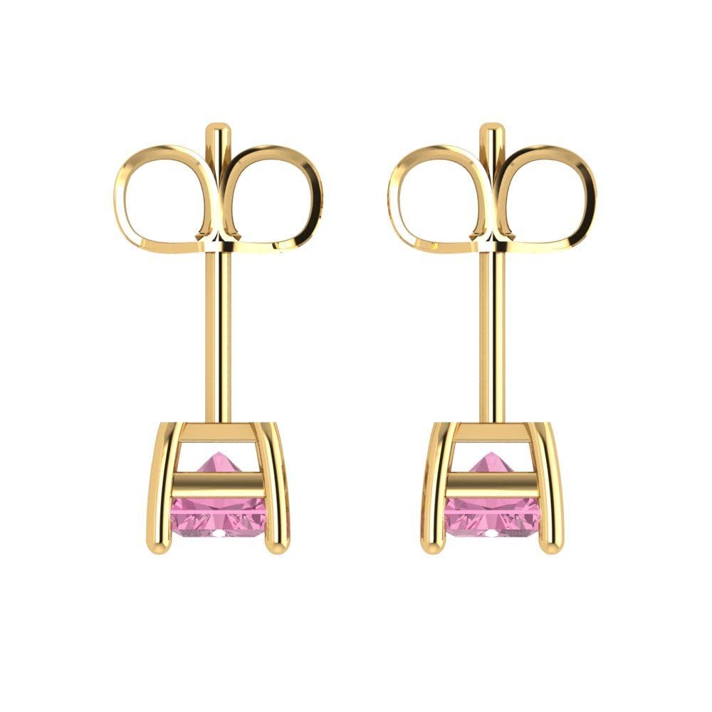 2.0 Carat Emerald Cut Pink Simulated Diamond Stud Earrings in 14K Yellow Gold - Solitaire Fine Jewelry for Anniversary, Gift & Special Occasions