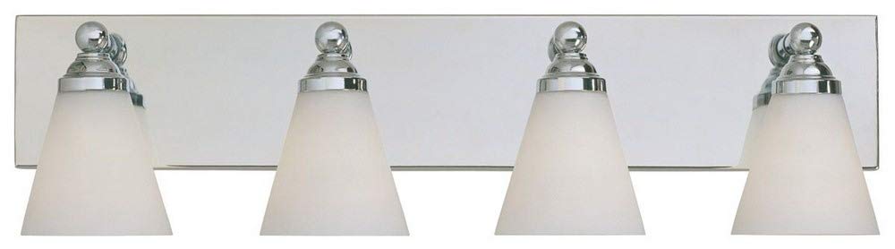 DESIGNERS FOUNTAIN 6494-CH Hudson 4-Light Bathroom Vanity Light Bar - Chrome Finish with White Opal Glass Shades for Modern Bathroom & Powder Room Lighting