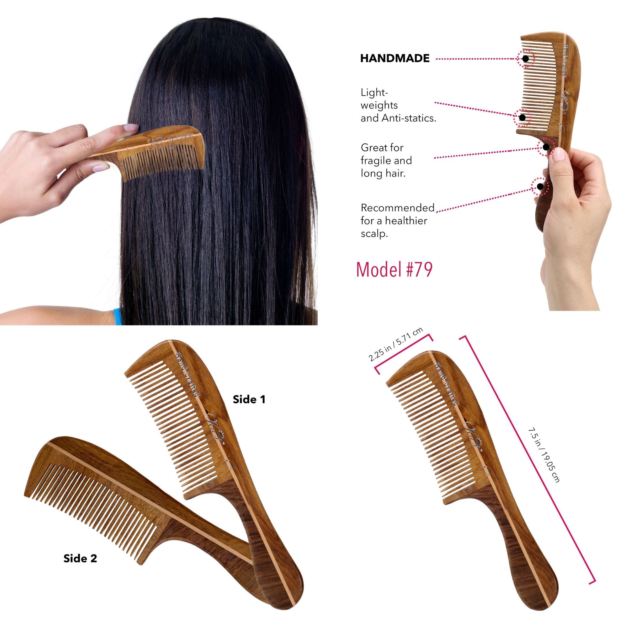 Handmade Krest Wooden Hair Comb for Men & Women - Natural Detangling & Scalp Massage - Perfect for Daily Hair Care, Travel, and Gifts