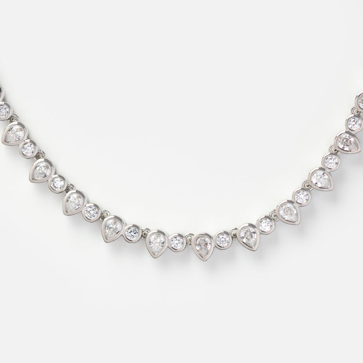 Elegant Teardrop Tennis Necklace for Women - 14K Gold Plated Diamond-Cut Chain - Perfect for Weddings, Parties & Special Occasions