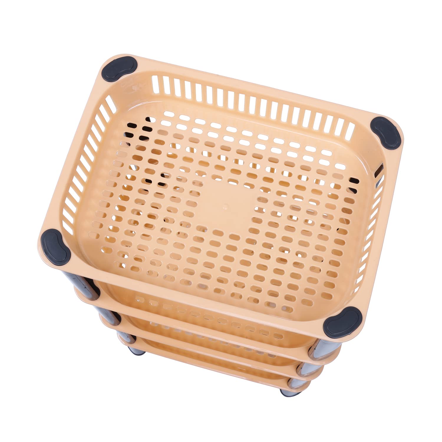 AEXONIZ 3-Tier Plastic Kitchen Storage Stand - Vegetable & Fruit Organizer Rack, Space-Saving Trolley Basket for Countertop, Pantry, Refrigerator (Ivory White) - Perfect for Small Kitchens, Apartments & Dorm Rooms