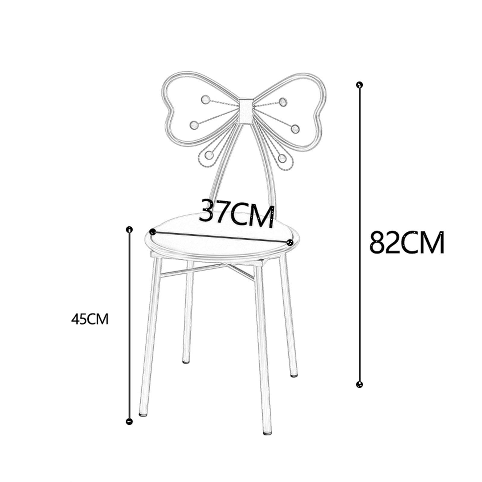 Golden Backrest Makeup Chair with Butterfly Bowknot - Flannel/PU Leather Vanity Stool for Bedroom, Dressing Table & Reading Nook - 82CM Gray Flannel Seat - Elegant Girls' Room Decor for Home & Salon Use