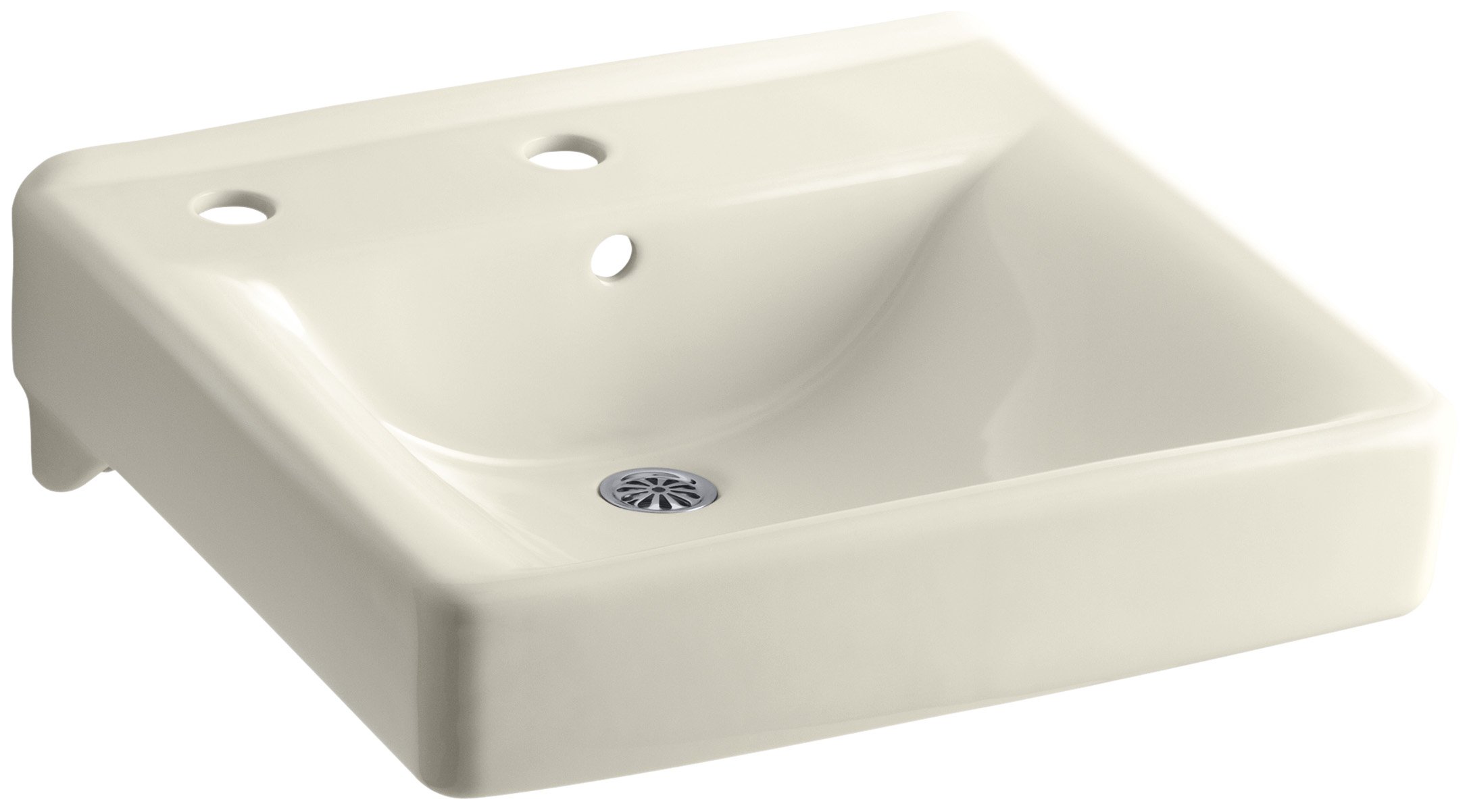 KOHLER K-2084-L-47 Soho Wall-Mounted Bathroom Sink with Single Hole Faucet & Left Side Soap Dispenser - Almond Color for Modern Powder Rooms & Guest Baths