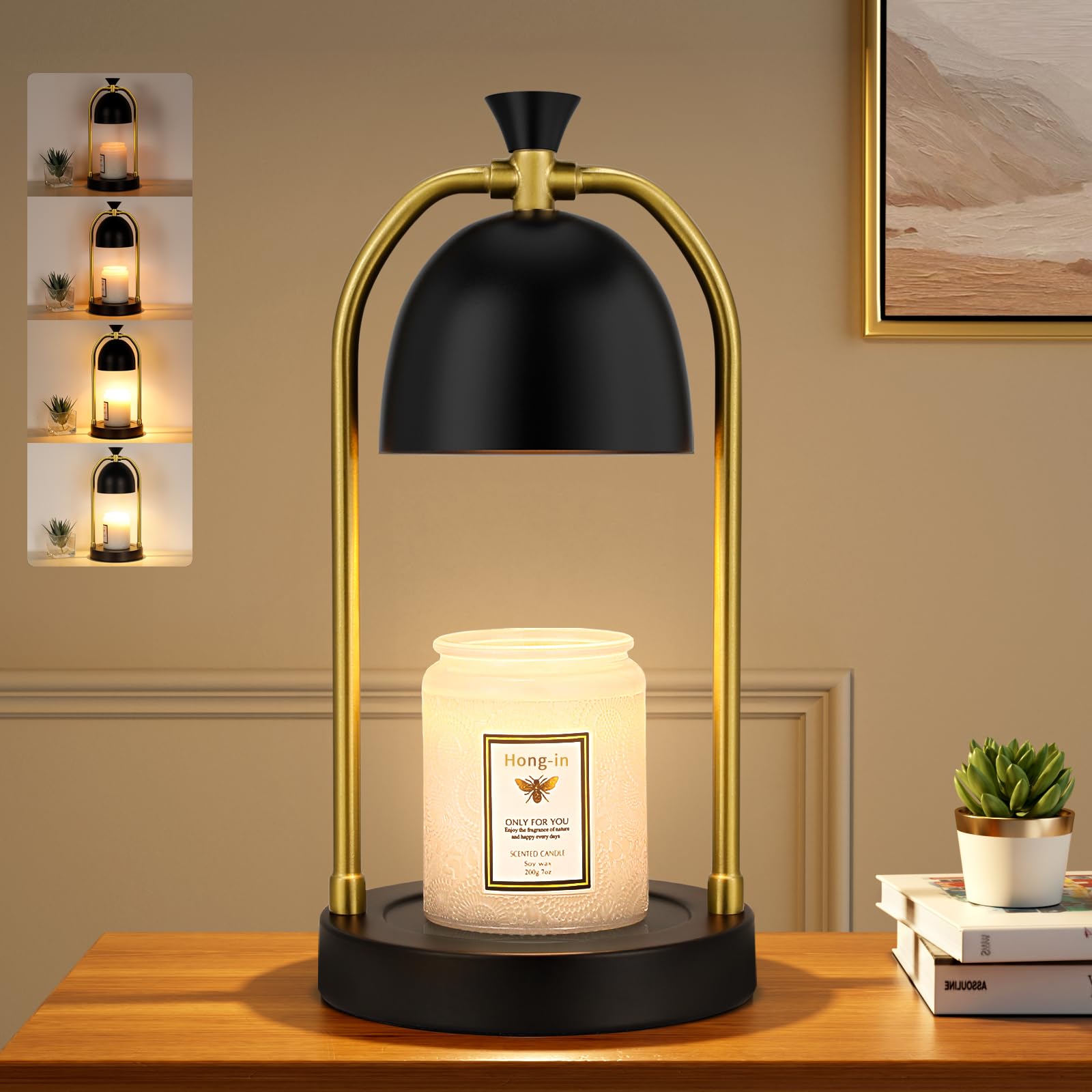 Black Candle Warmer Lamp with Timer & Dimmer - Aromatherapy Wax Melt Warmer for Jar Candles, 2 Bulbs Included | Perfect Housewarming Gift, New Home Present, Birthday Gift for Women & Men | Ideal for Bedroom, Living Room, Bathroom Relaxation and Romantic Ambiance