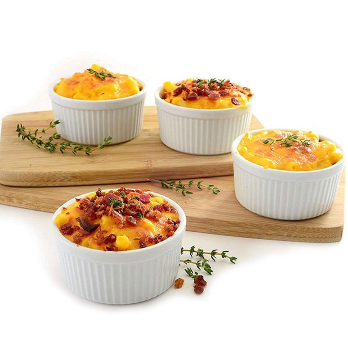 Foraineam 12-Piece 8 oz Porcelain Souffle Ramekins Set - Oven Safe White Baking Dishes for Desserts, Custards, Creme Brulee - Perfect for Baking, Cooking & Serving at Home, Restaurants or Cafes