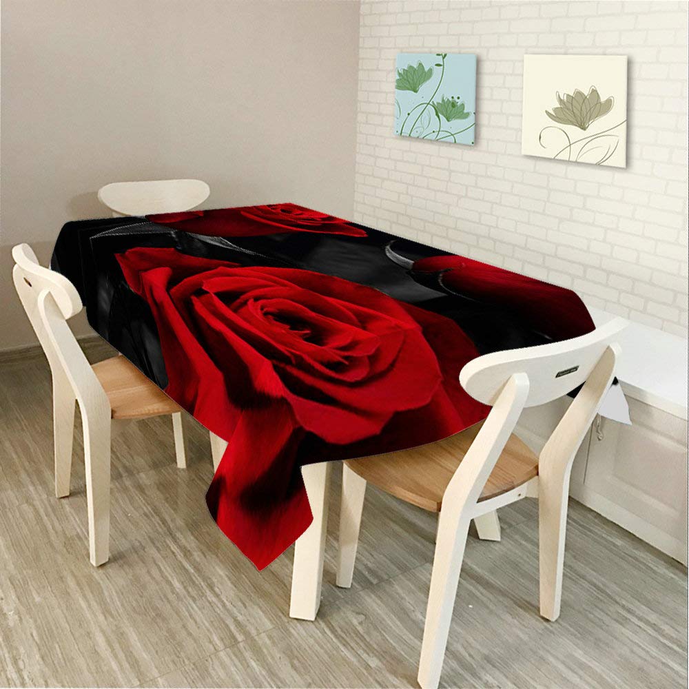 Elegant Red Rose and Black Leaves Floral Tablecloth - 52x70 Inch Rectangle Dining Table Cover for Indoor/Outdoor, Party, BBQ, Picnic, Coffee Table - Waterproof & Wrinkle-Resistant Home Decor