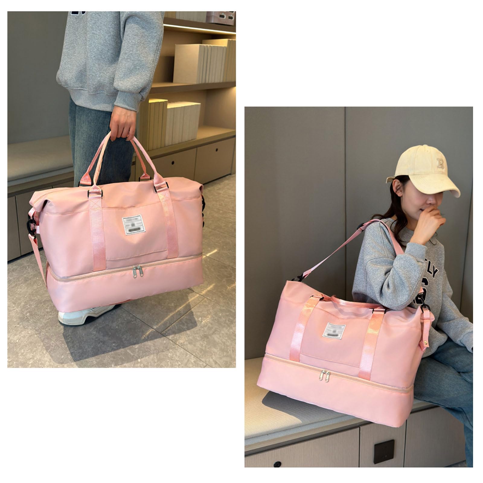 **Valleycomfy Large Travel Duffel Bag with Shoes Compartment & Toiletry Bag - Pink Weekender Overnight Bag for Gym, Beach, Camping & Business Trips**