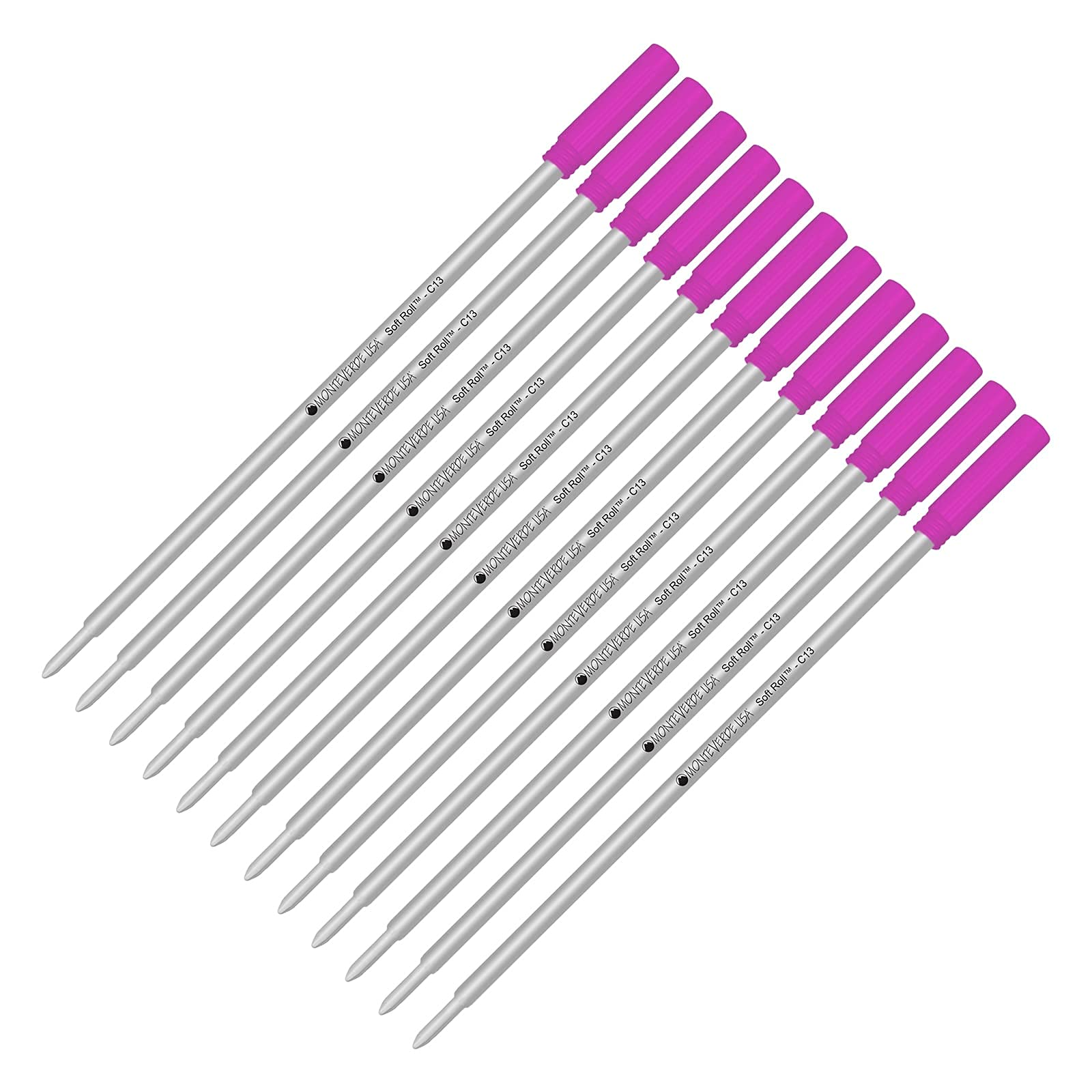 Monteverde Soft Roll Ballpoint Ink Refills 12-Pack - C13 Paste Ink Compatible with Cross Style Pens - Medium Tip 0.7mm Pink - Perfect for Office, School & Everyday Writing