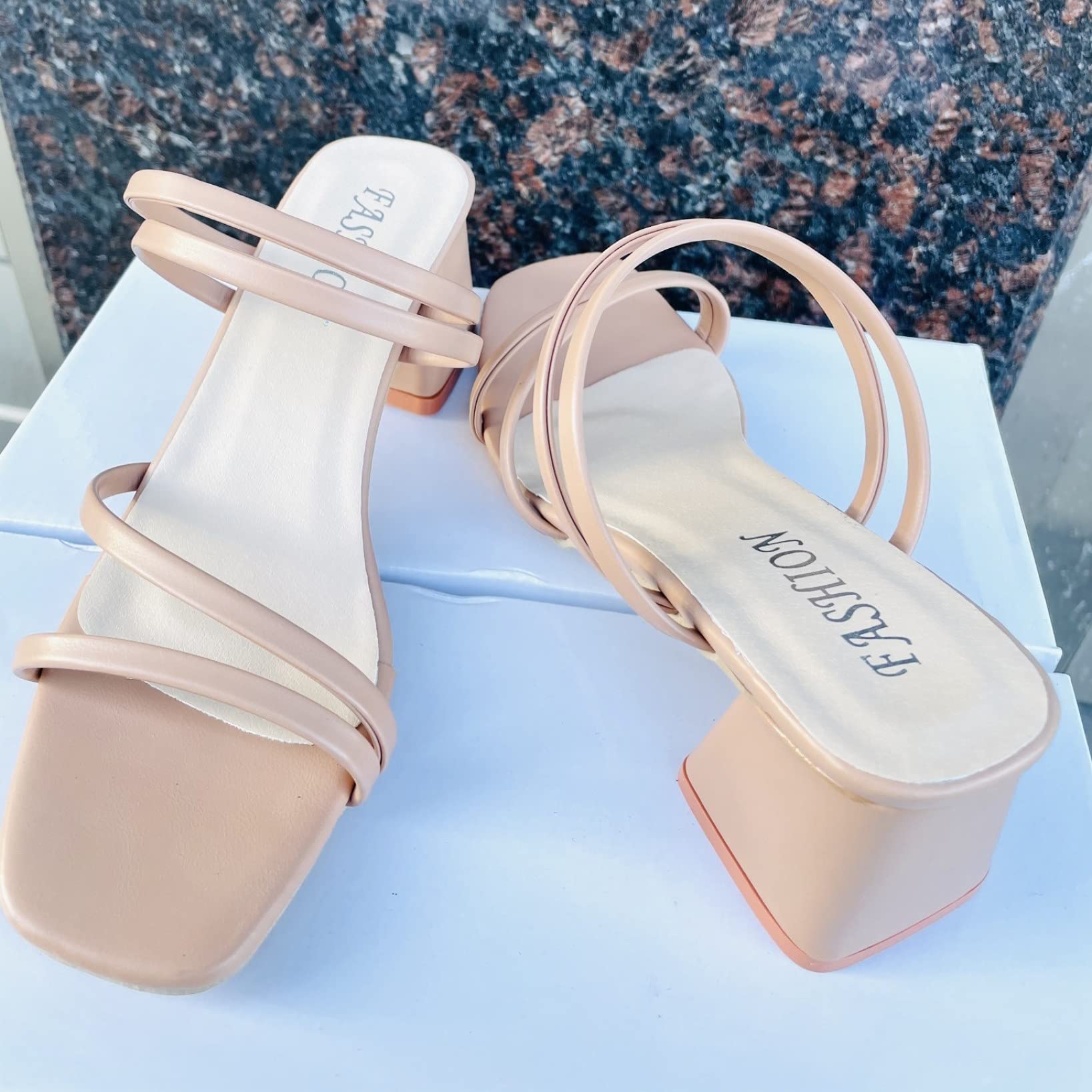Women's Elegant Square Open Toe Heeled Sandals - Block Mid Heel Dress Pumps - Slip On Backless Slide Sandals for Wedding, Party & Evening Occasions