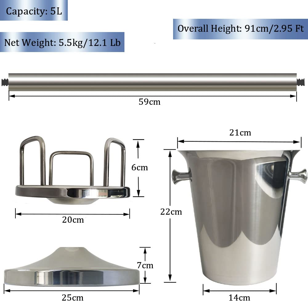 Stainless Steel Ice Bucket with Stand - 5L/12lb Gold Champagne Wine Cooler for Parties, Weddings, Bars & BBQs - Perfect for Keeping Beer, Wine & Drinks Chilled at KTV Clubs, Home Gatherings & Outdoor Events
