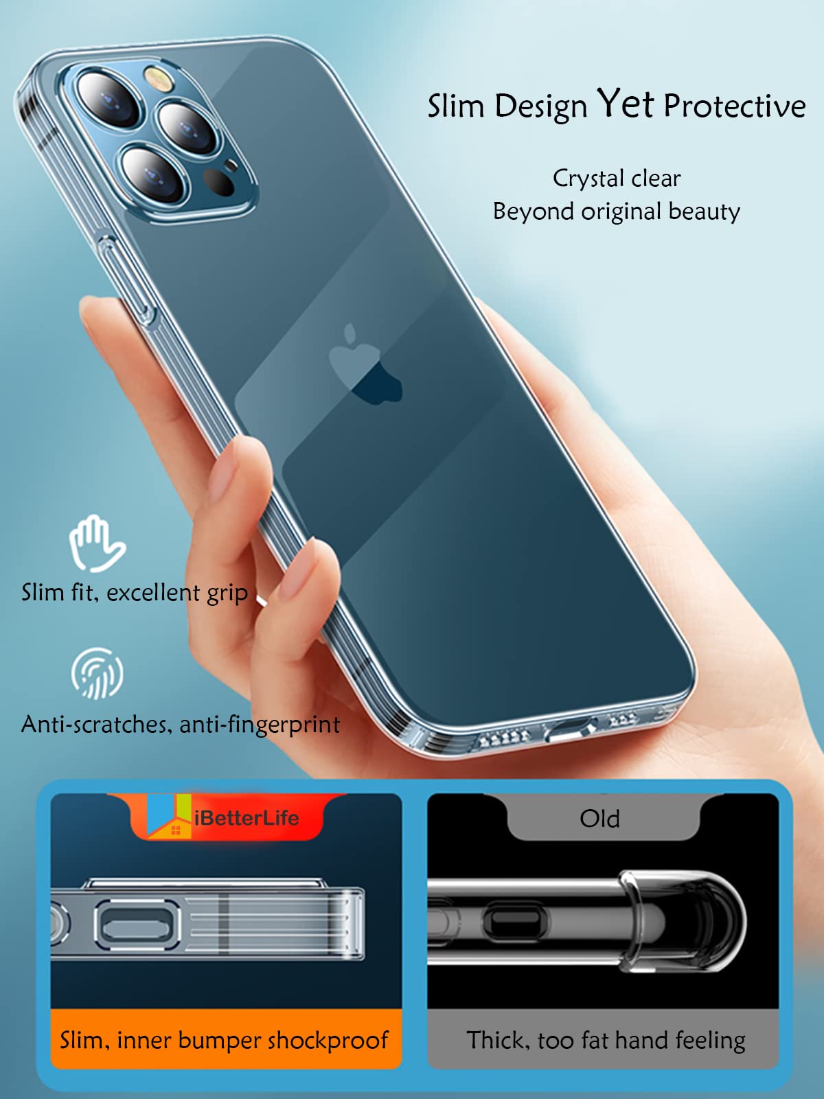 iBetterLife Crystal Clear iPhone 13 Case (6.1 inch 2021) - Military Grade Drop Protection, Shockproof Soft Bumper, Anti-Yellowing Slim Thin Cover - Perfect for Everyday Use, Travel & Outdoor Activities
