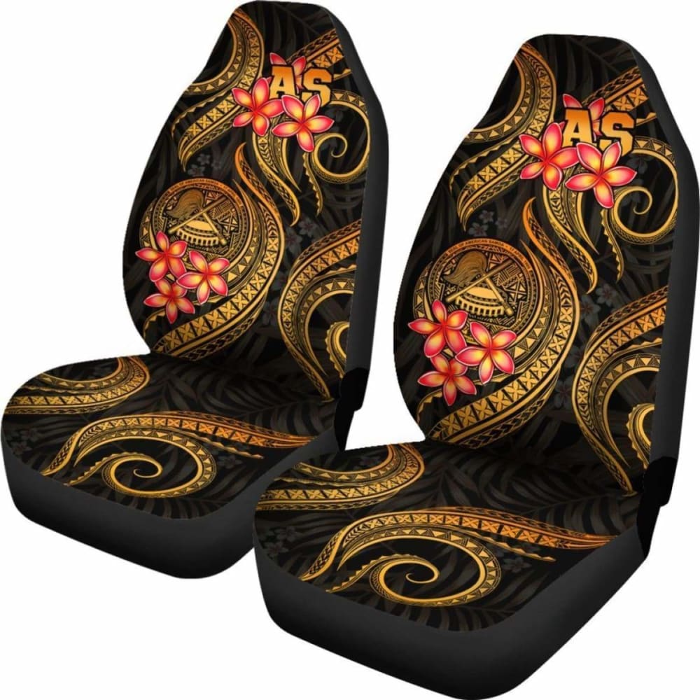 Premium American Samoa Polynesian Car Seat Covers - Floral Gold Plumeria Design - Universal Fit for Cars, Trucks & SUVs - Perfect for Tropical Vacations, Beach Trips & Island-Themed Decor
